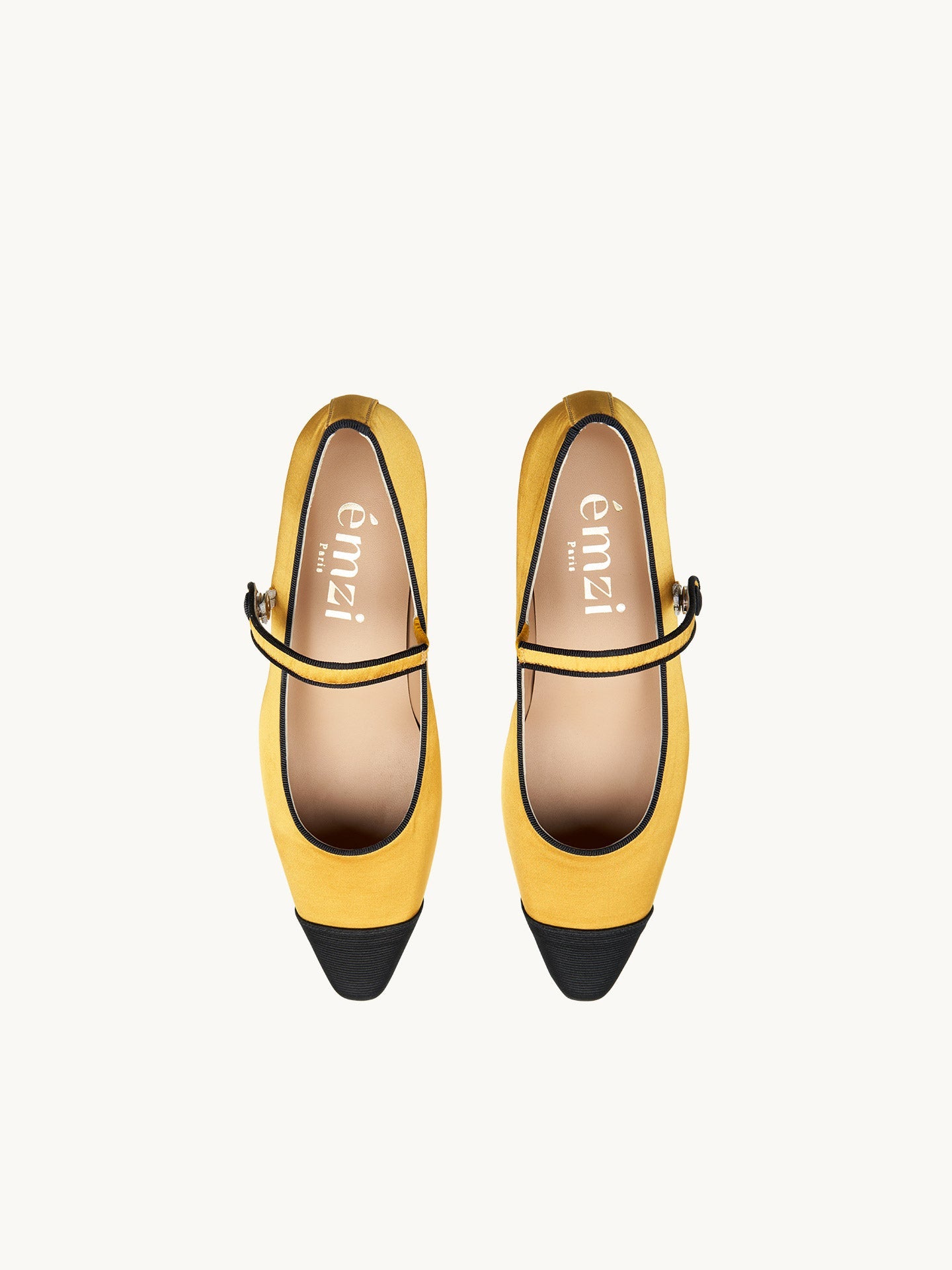 Yellow Ballerina Flats with Pointed Toe and Small Heel  | Bambie Satin Royal
