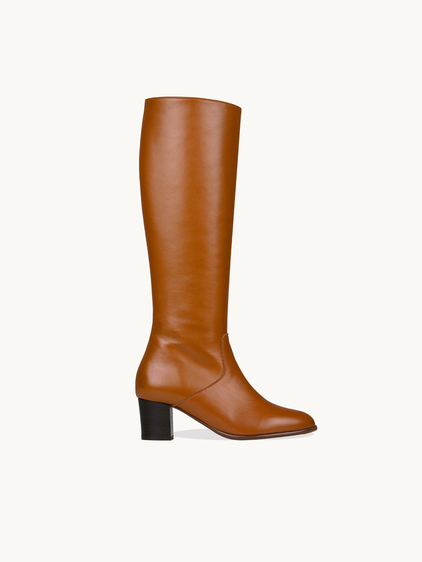 Camel Leather Knee High Boots with Heel