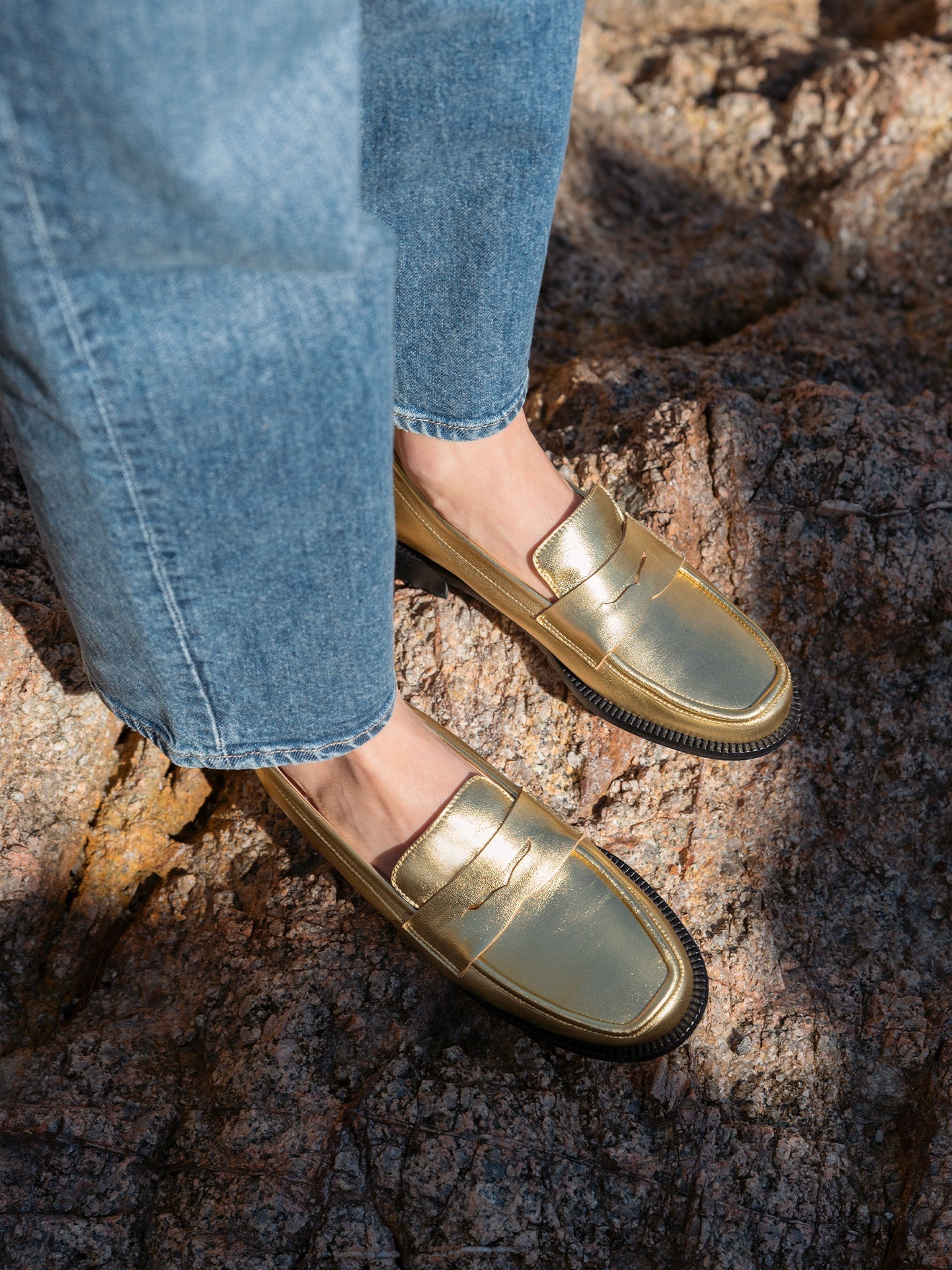 Gold Loafers in Soft Italian Leather with Light Sole | Lissa Gold