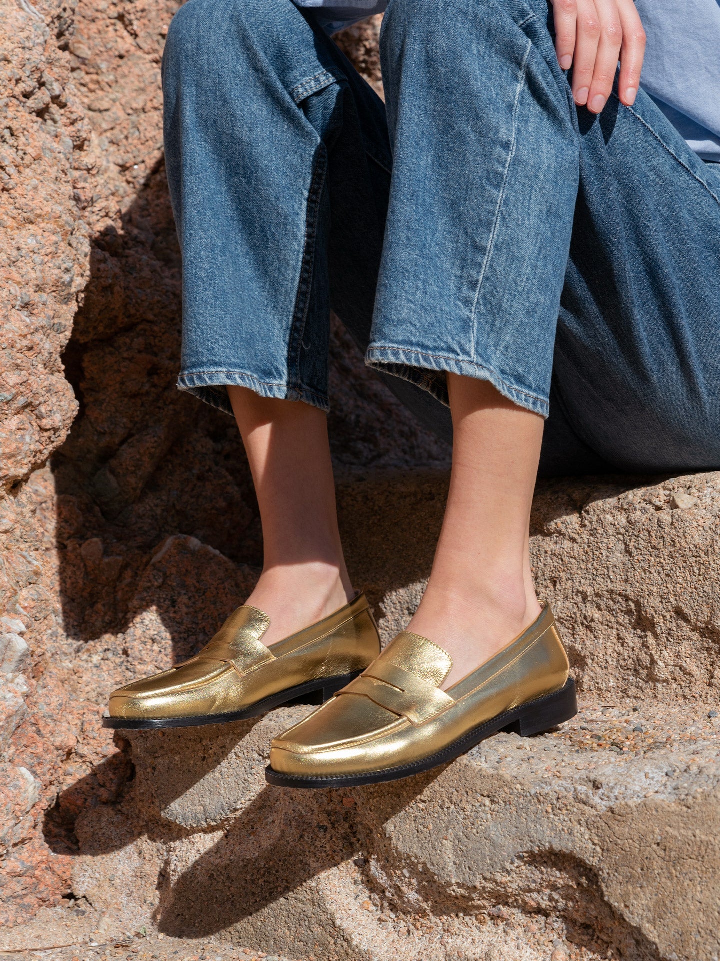 Gold Loafers in Soft Italian Leather with Light Sole | Lissa Gold