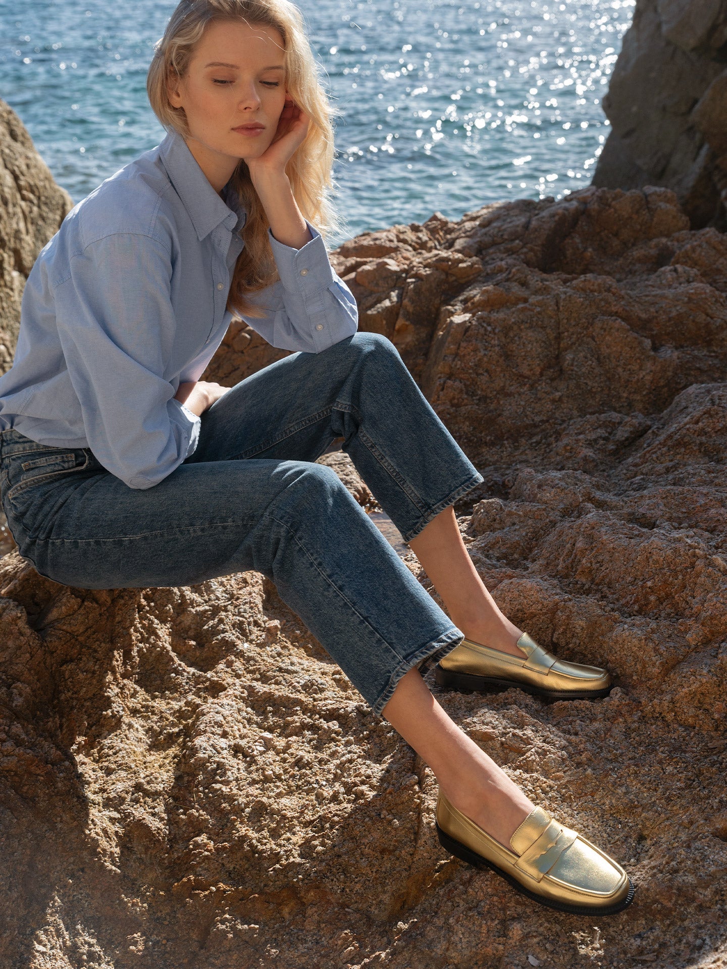 Gold Loafers in Soft Italian Leather with Light Sole | Lissa Gold