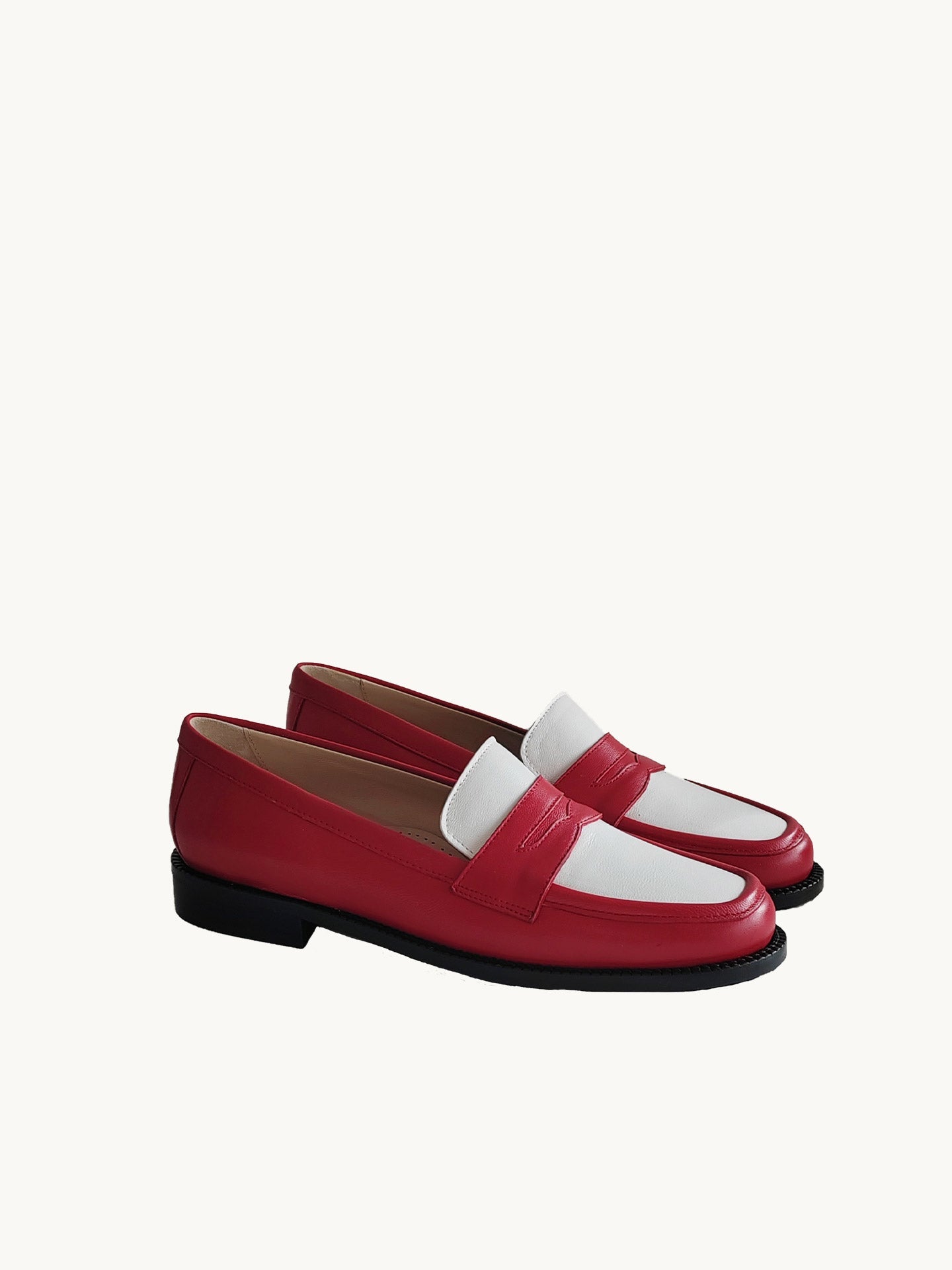 Two-tone Red and White Loafers in Soft Italian Leather with Light Sole | Lissa Multi Red