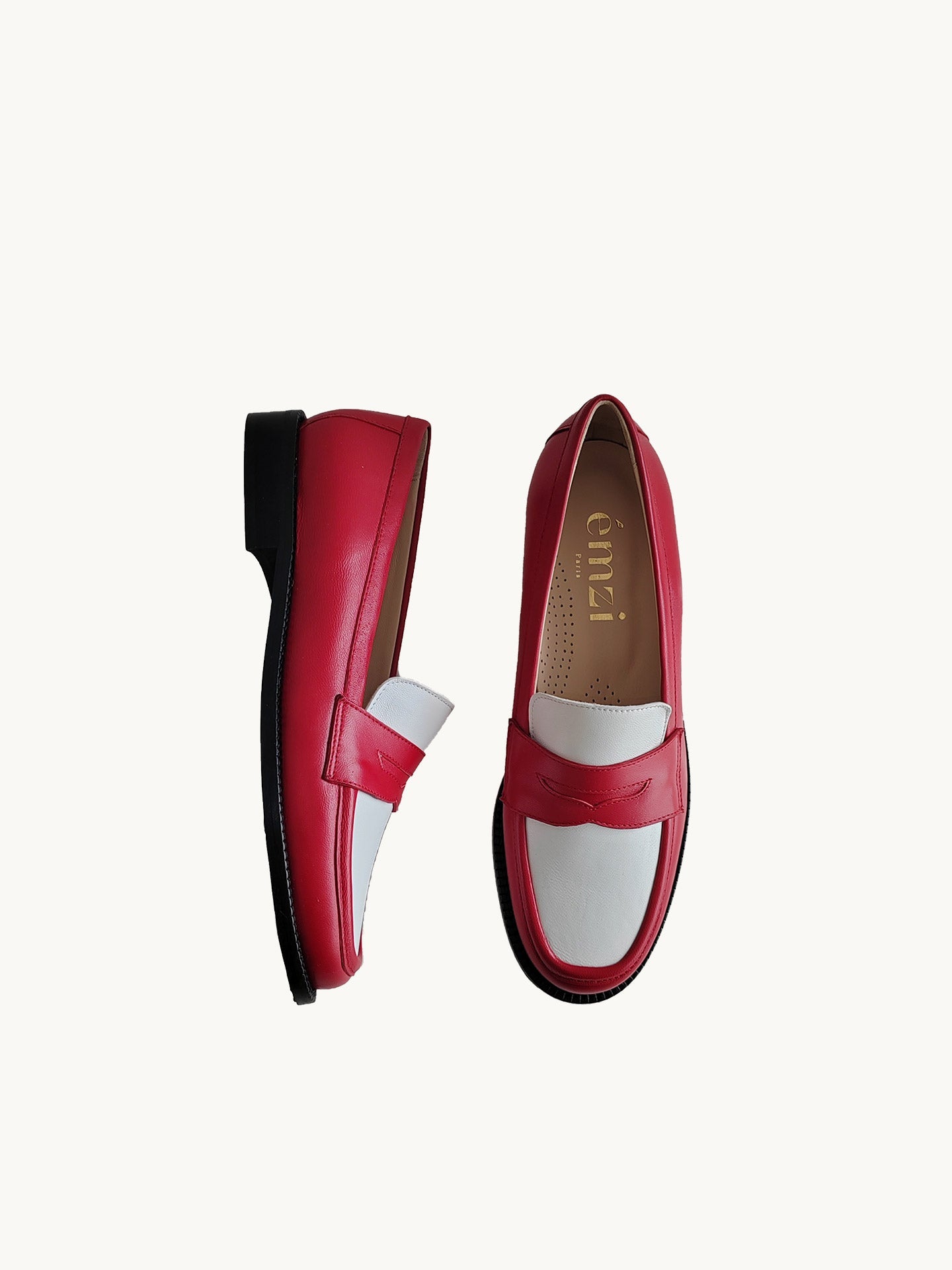 Two-tone Red and White Loafers in Soft Italian Leather with Light Sole | Lissa Multi Red