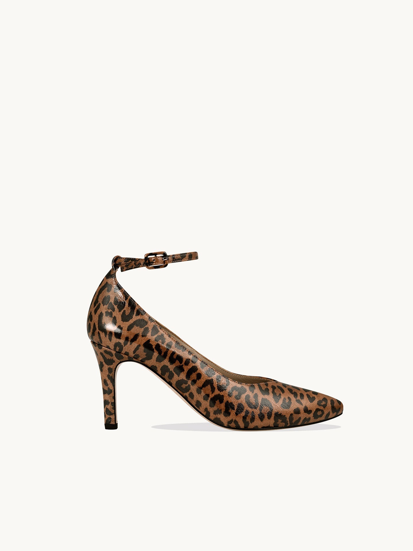 Leopard Pumps in Leather with Pointed toe and Ankle Strap | Iva Leopard
