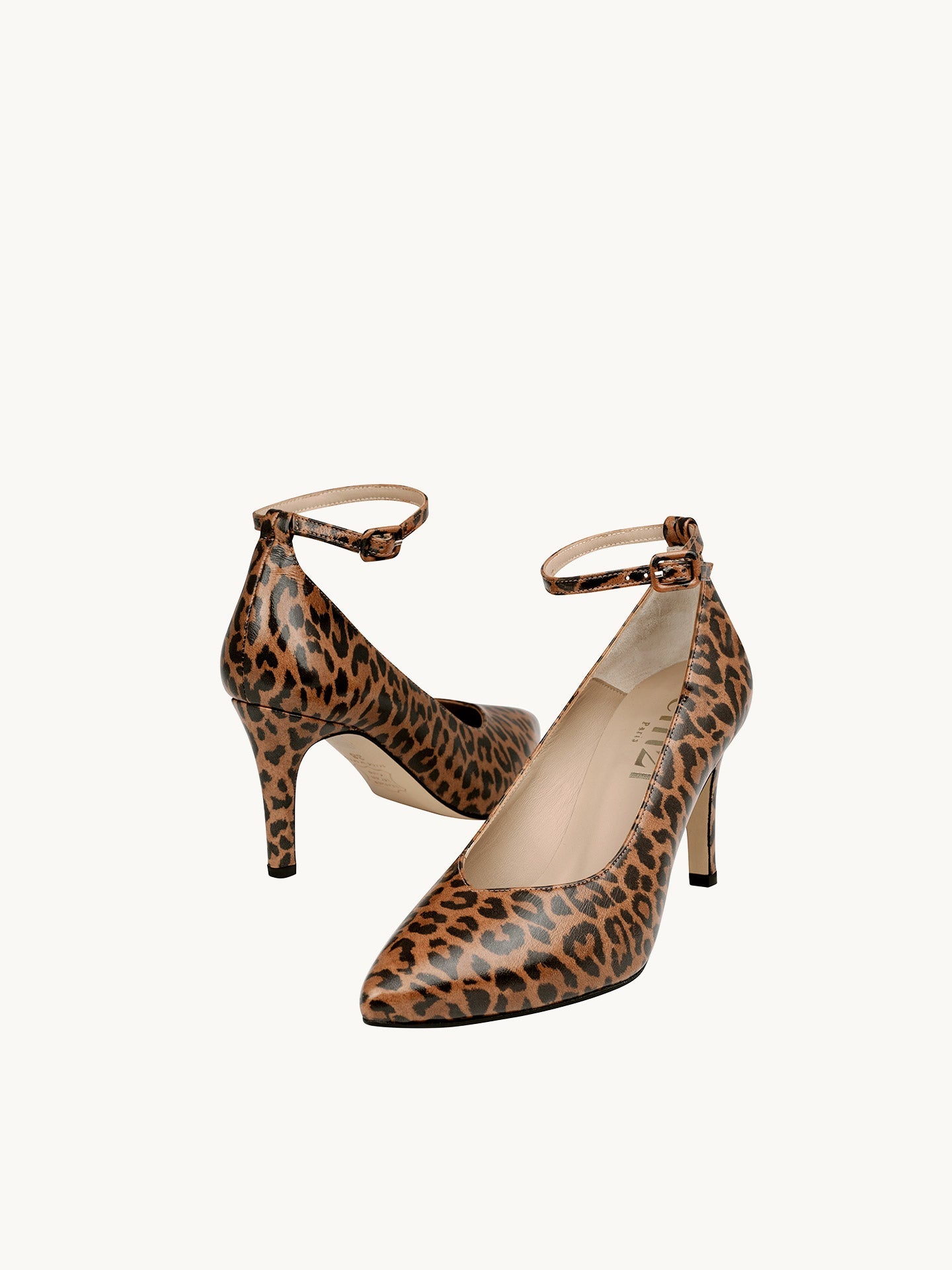 Leopard Pumps in Leather with Pointed toe and Ankle Strap | Iva Leopard