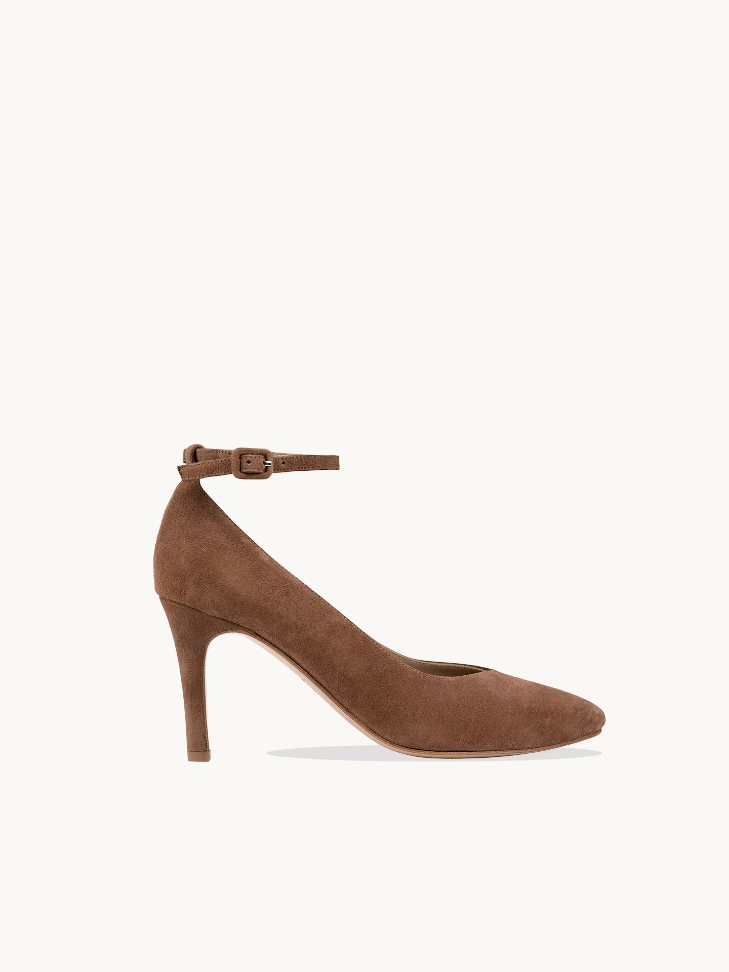 Brown Pumps in Leather with Pointed toe and Ankle Strap | Iva Suede Praline