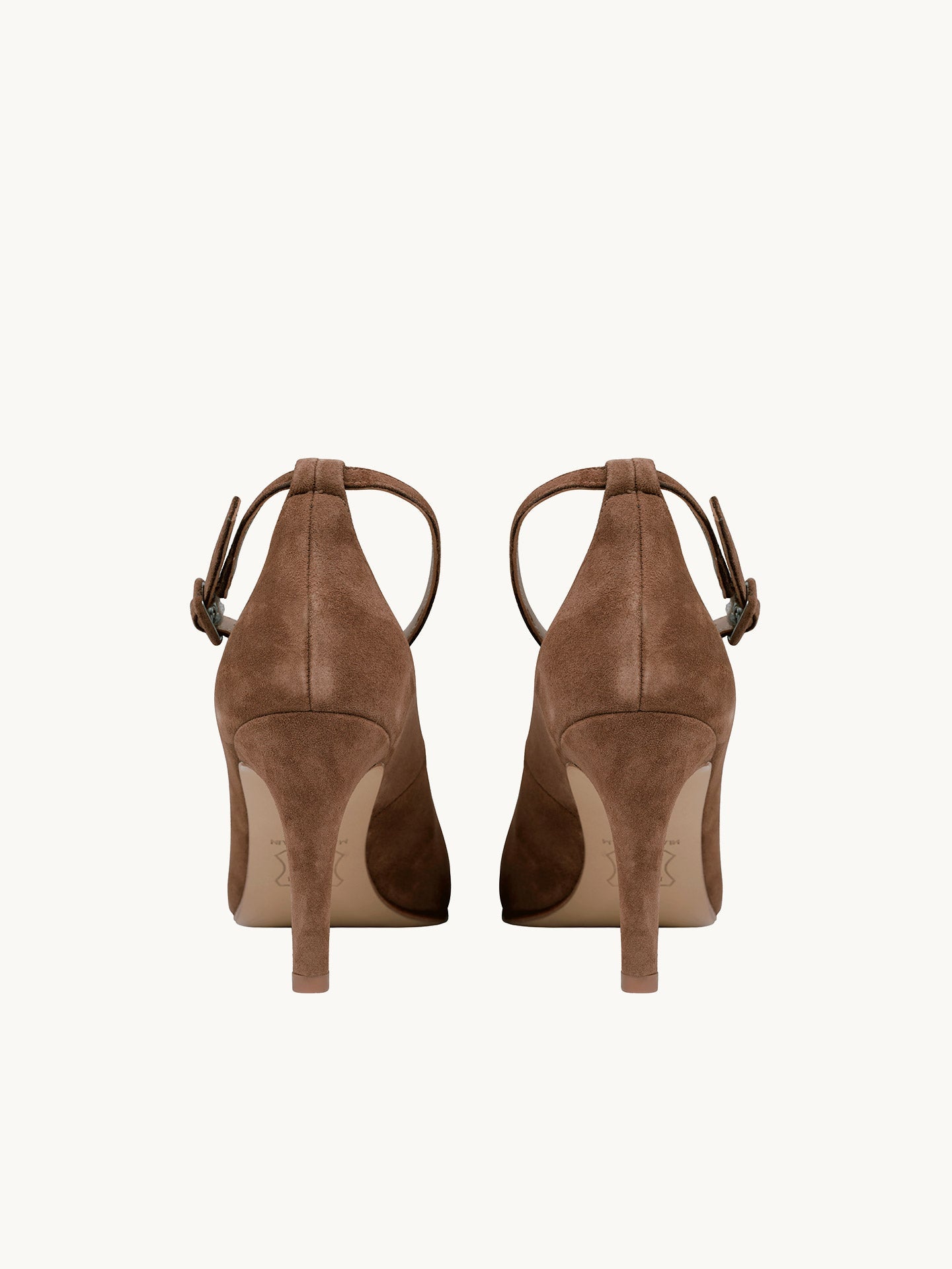 Brown Pumps in Leather with Pointed toe and Ankle Strap | Iva Suede Praline