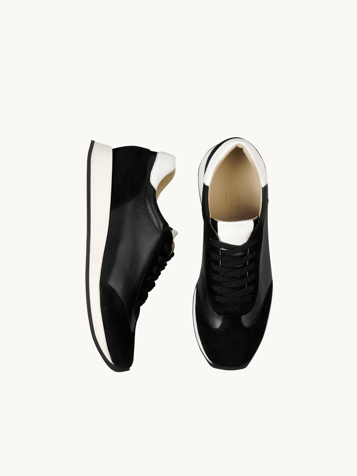 Black leather and suede wedge sneakers | Nao Black 