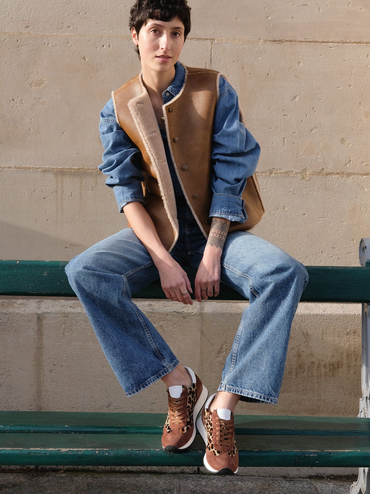 Camel and leopard wedge sneakers | Nao Leopard