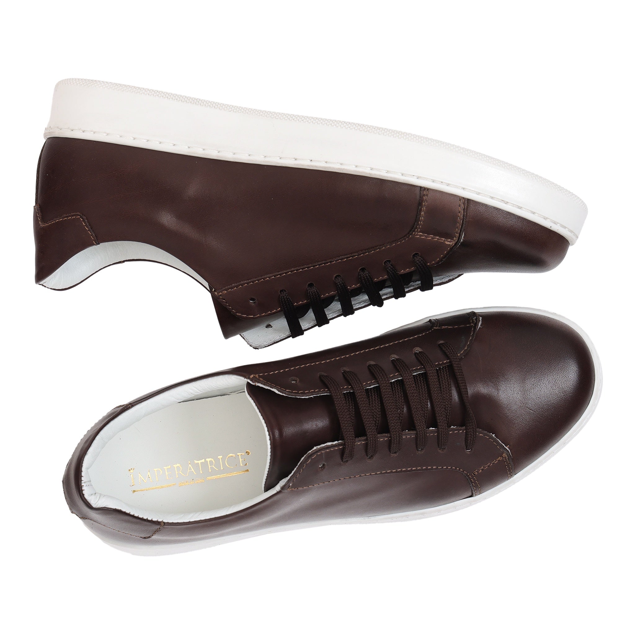 Sneakers stringate in pelle di vitello Testa di moro