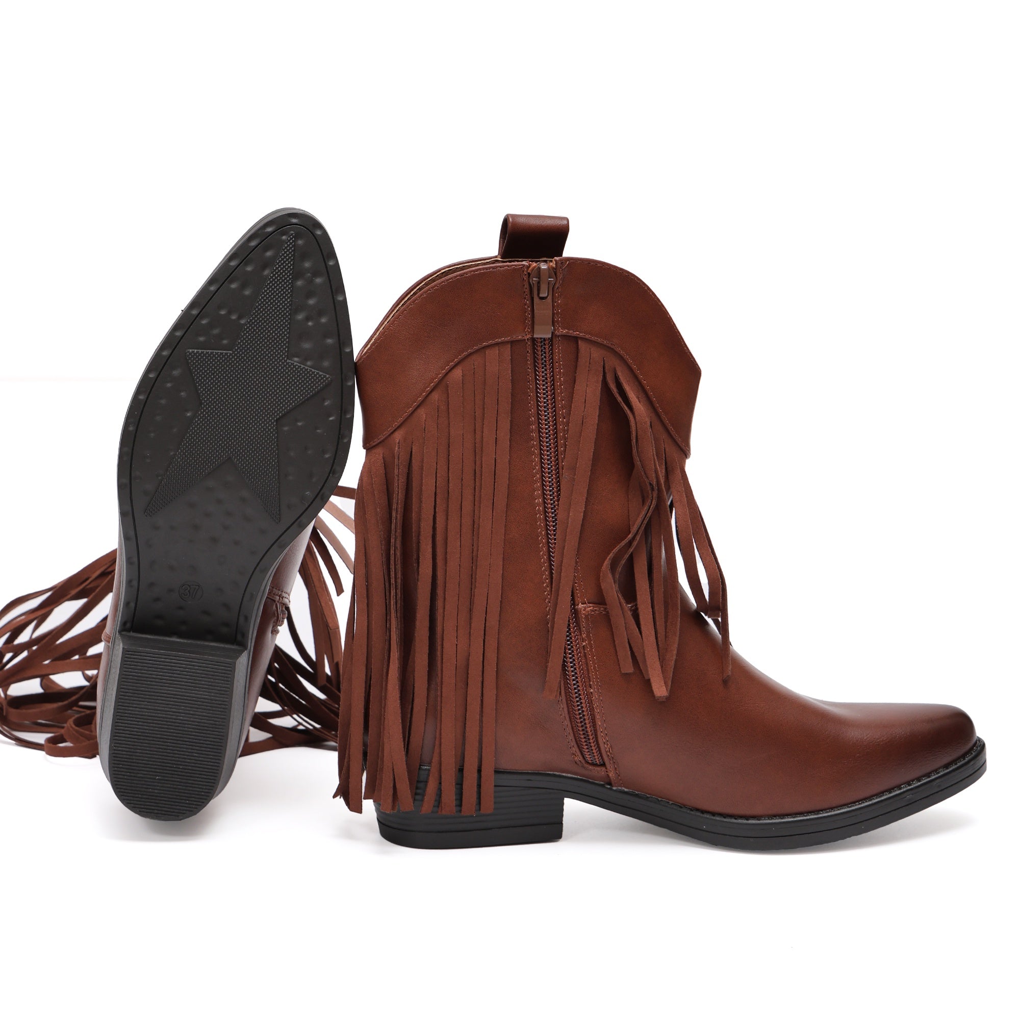 Stivaletto in simil pelle con frangia Cammello