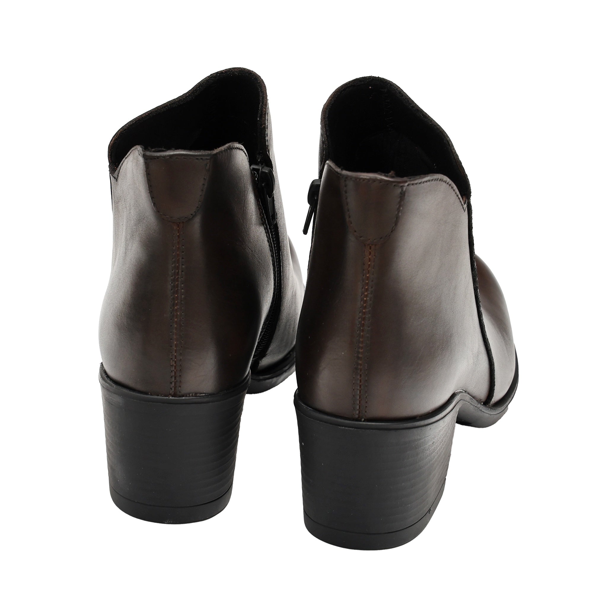 Tronchetto in Vera Pelle con Tacco Comodo Testa di Moro