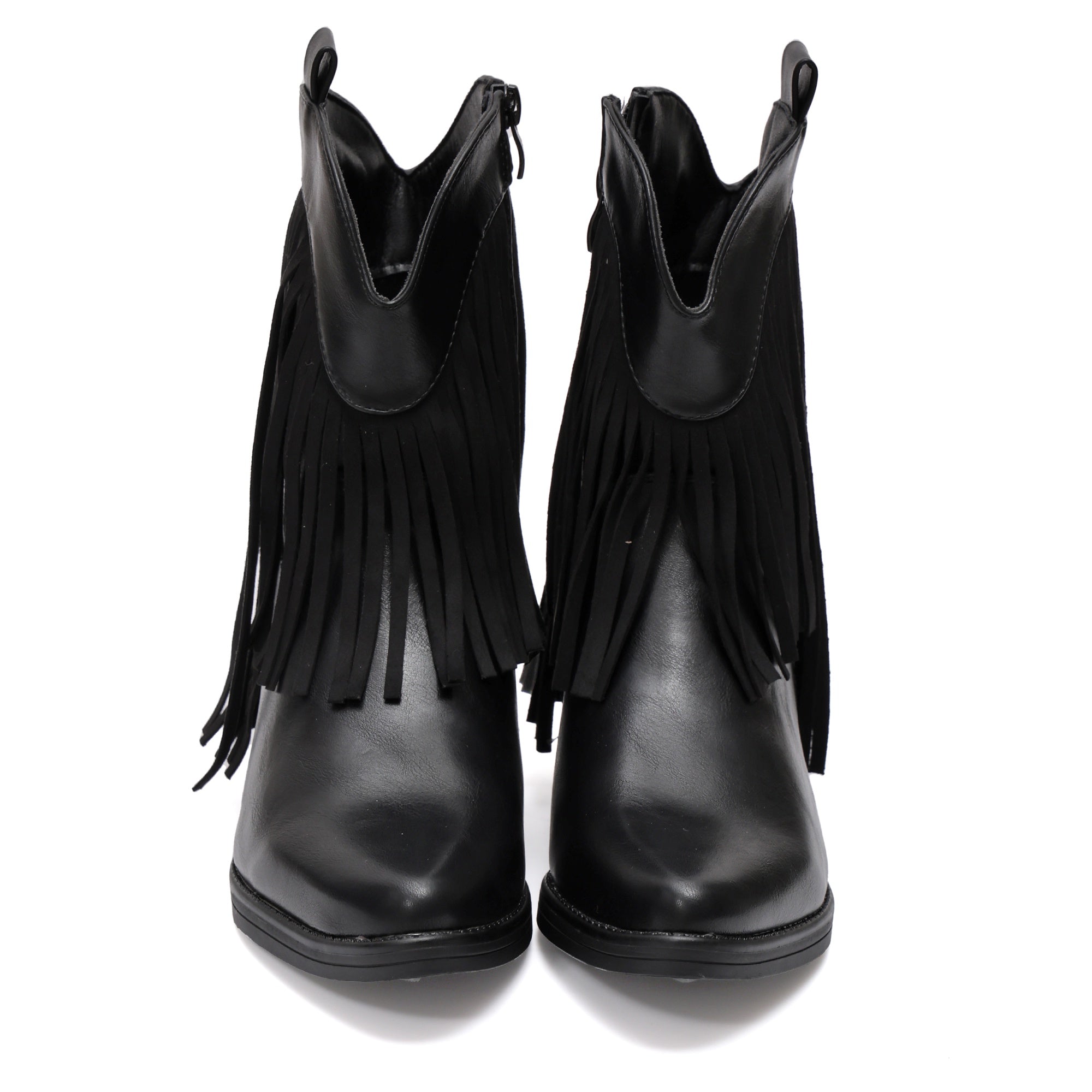 Stivaletto in simil pelle con frangia Nero