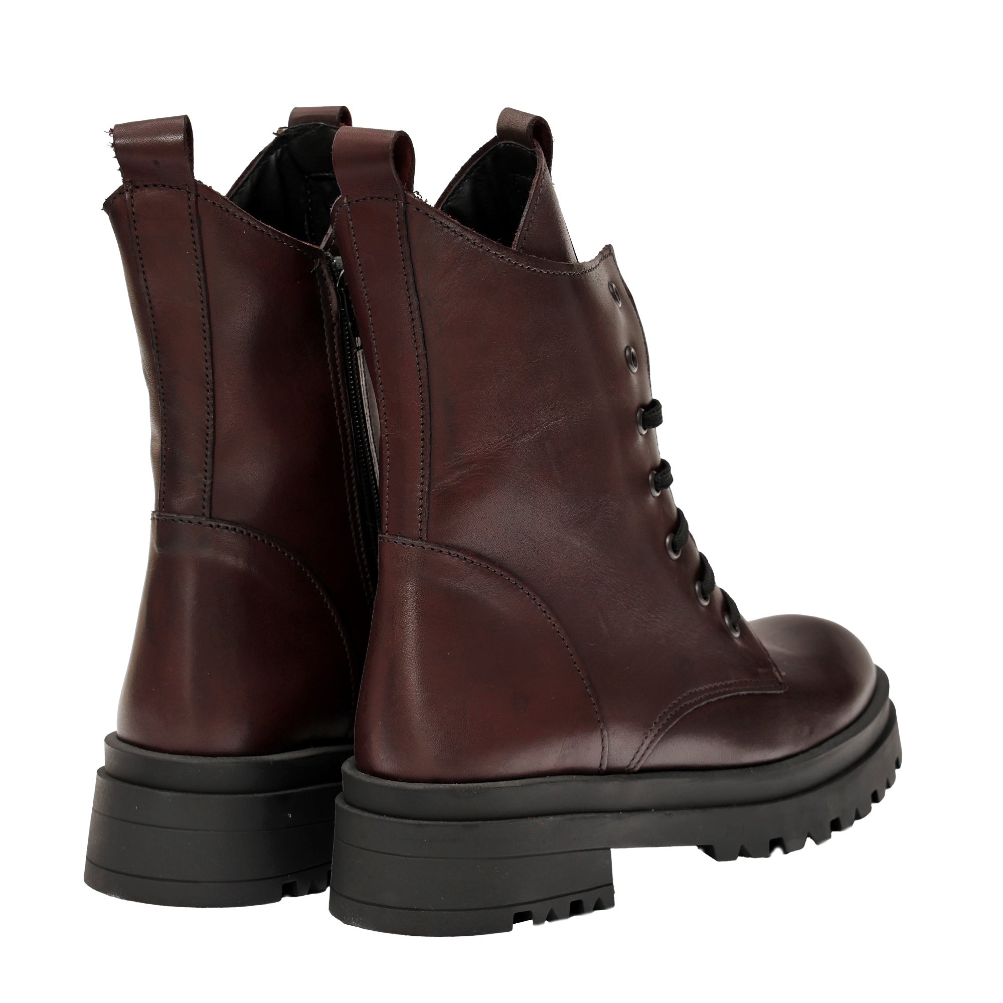 Anfibi in vera pelle con stringhe  Bordeaux