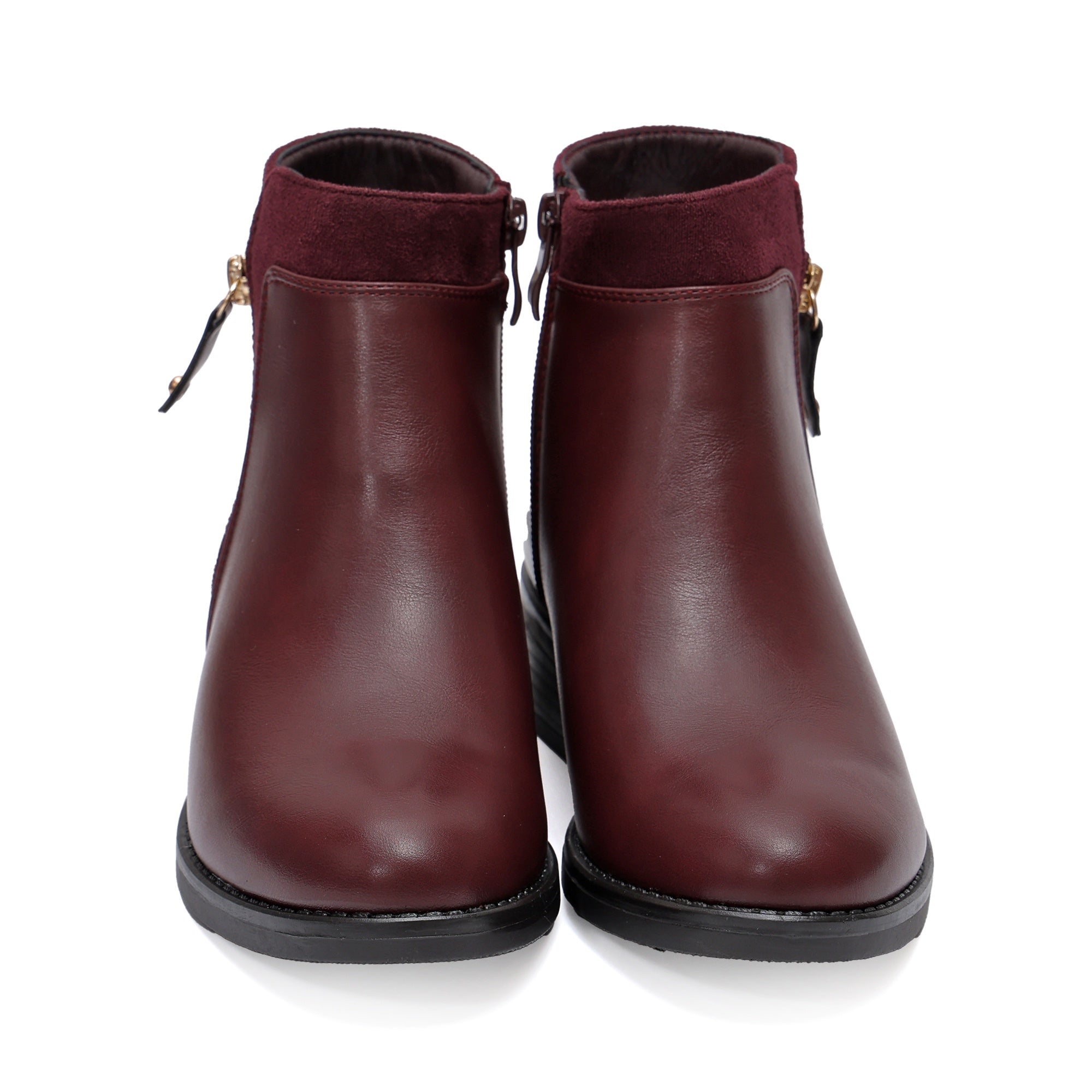 Stivaletti in simil pelle con lampo dorata Bordeaux