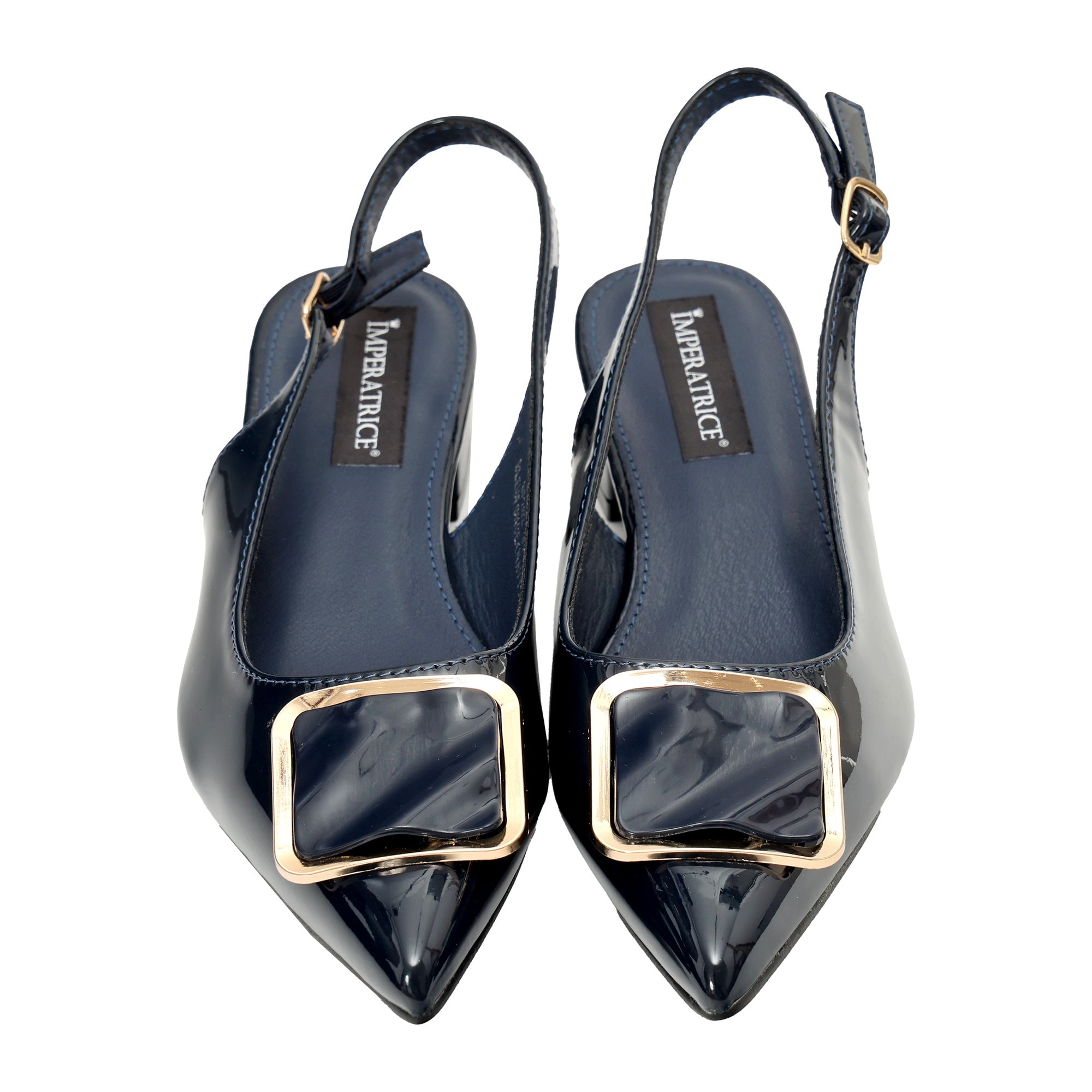 Ballerine in simil pelle verniciata con applicazione Blu