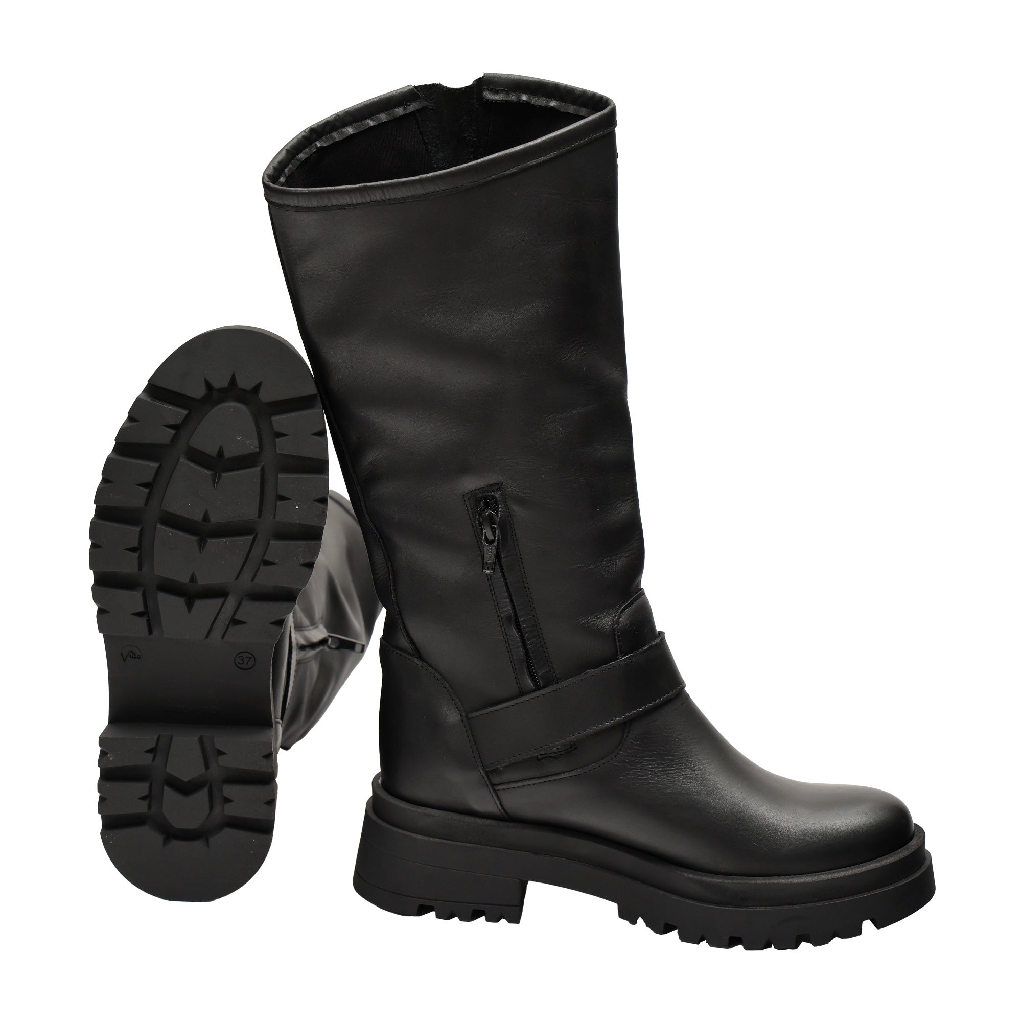 Stivali in vera pelle con cinturini  Nero