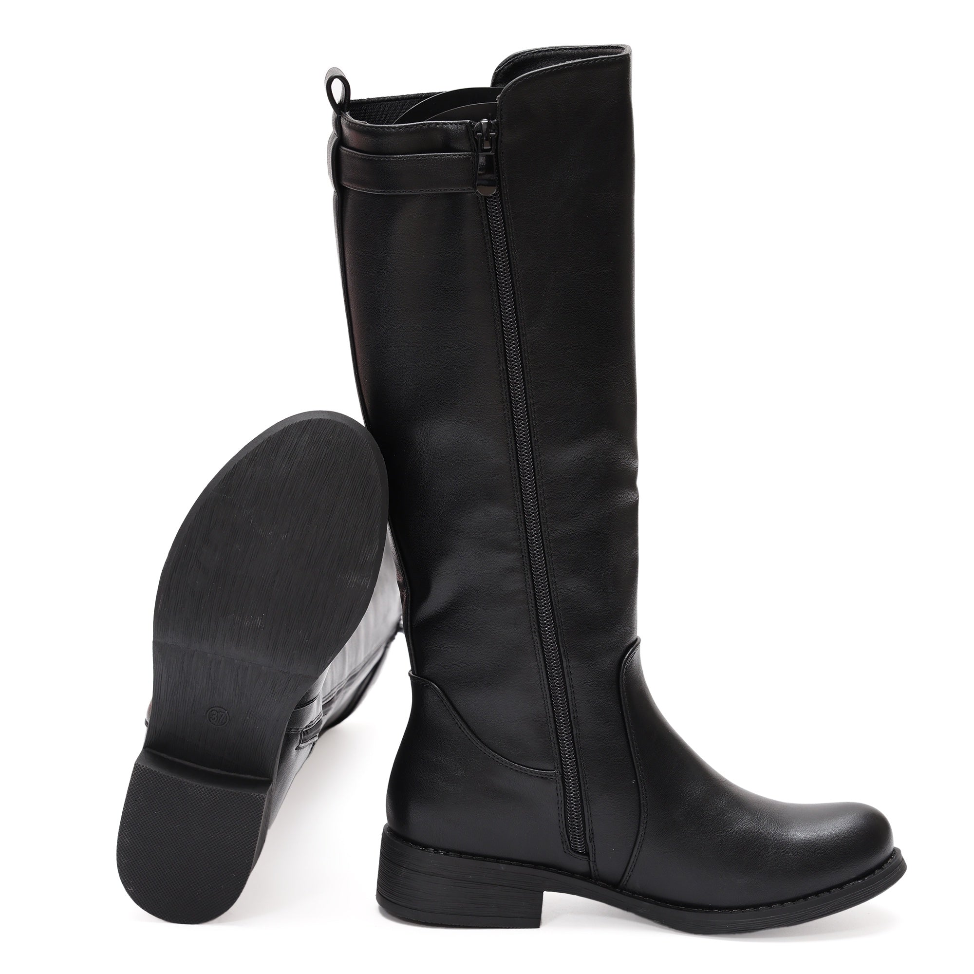 Stivale in simil pelle con elastico laterale e fibbia dorata Nero