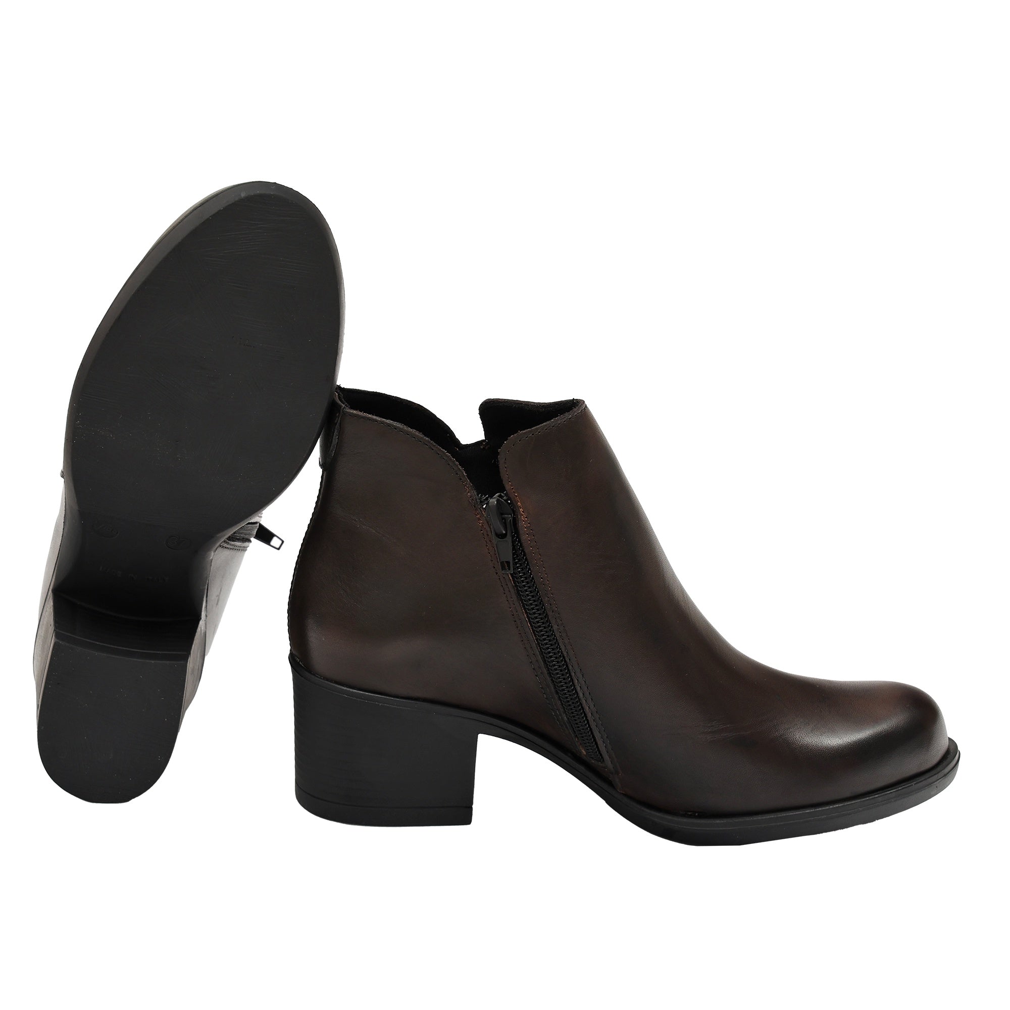 Tronchetto in Vera Pelle con Tacco Comodo Testa di Moro