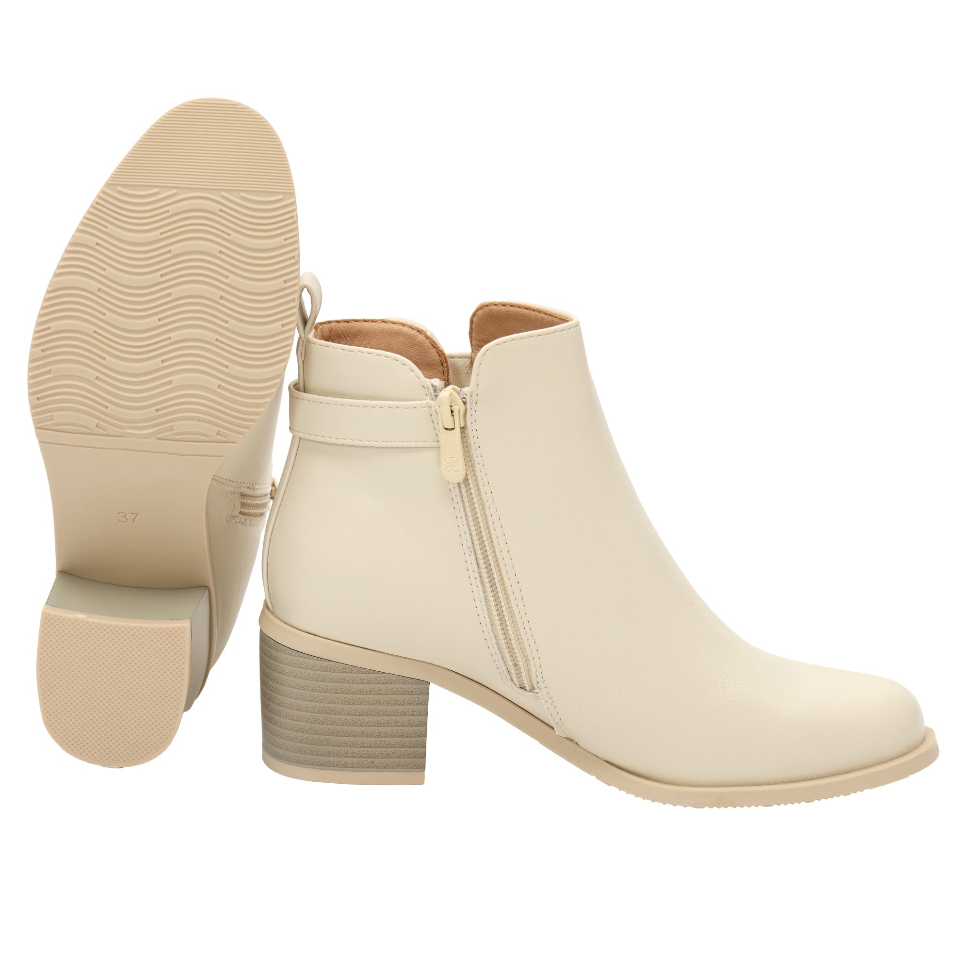 Stivaletti in pelle con tacco comodo Beige