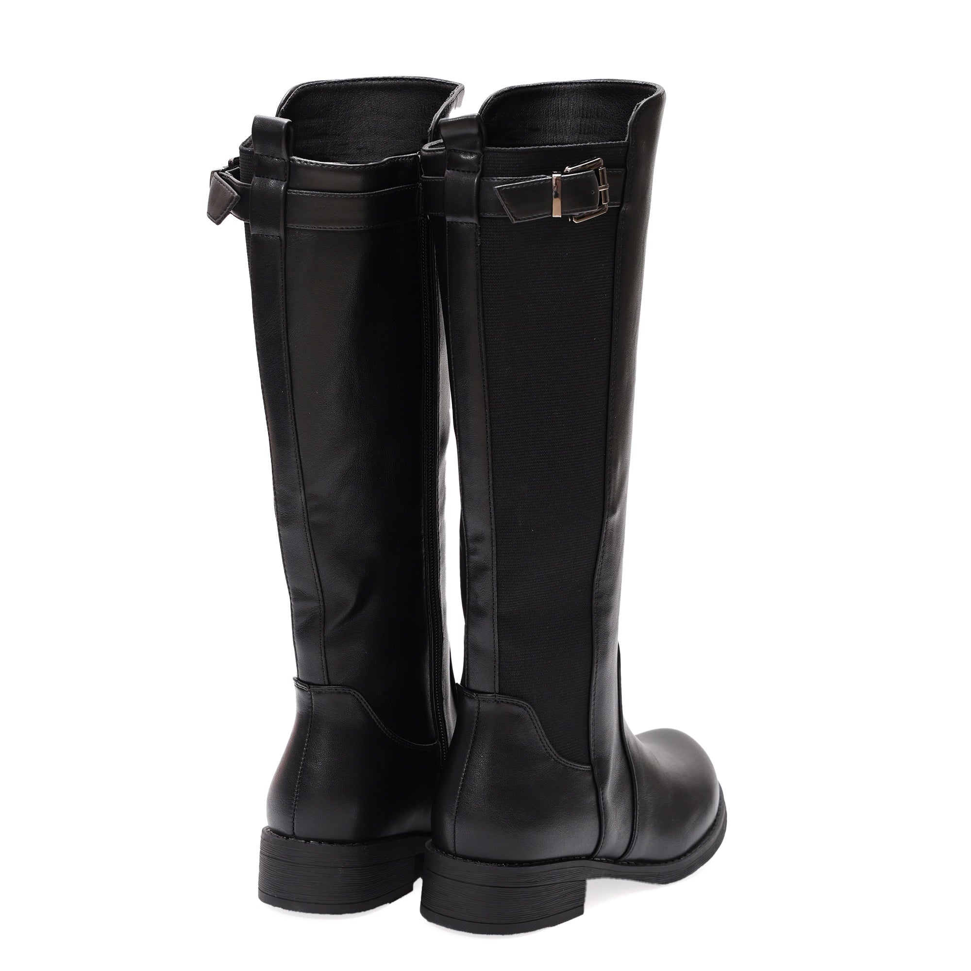 Stivale in simil pelle con elastico laterale e fibbia dorata Nero