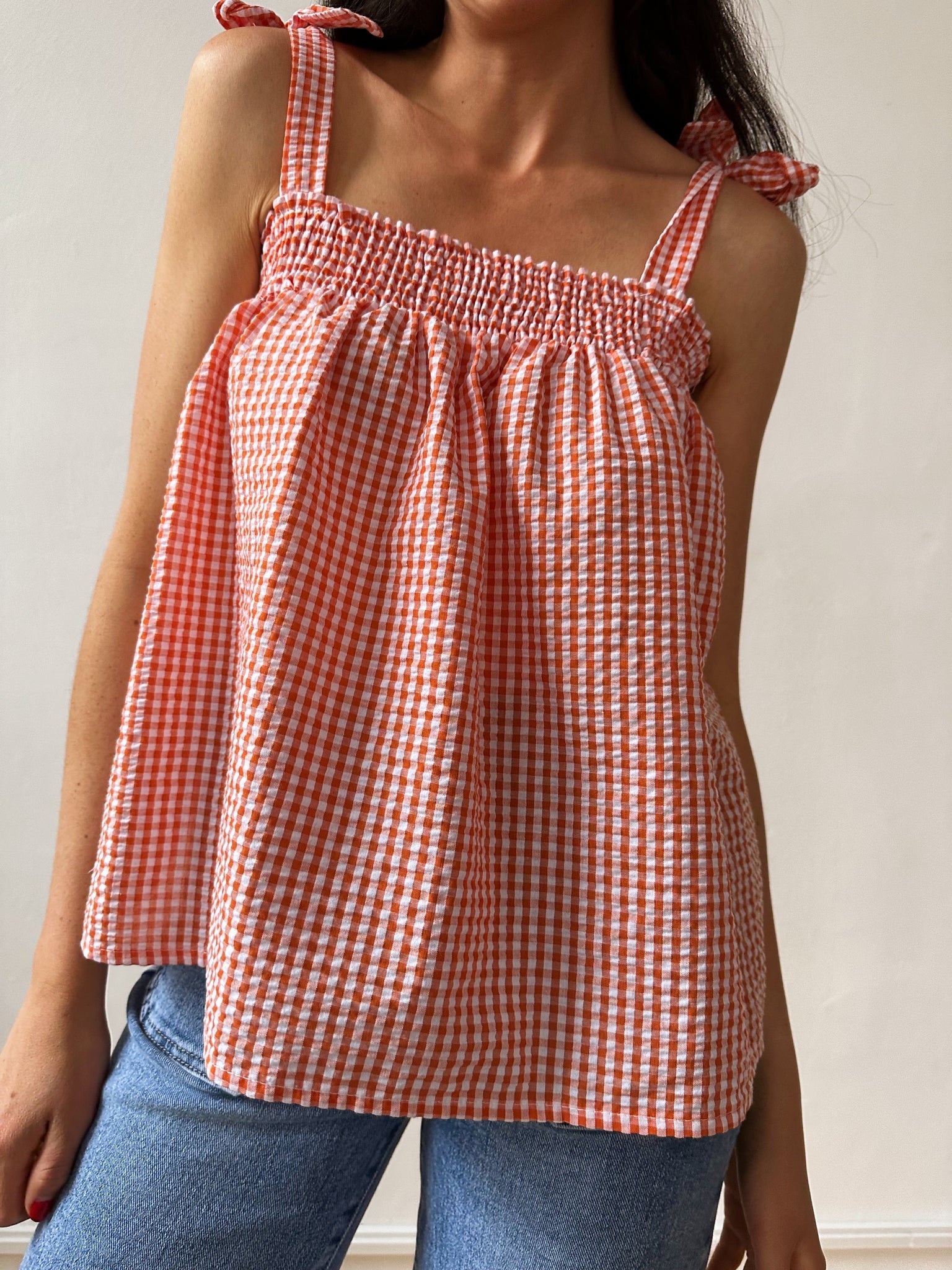 Top mare Vichy arancione