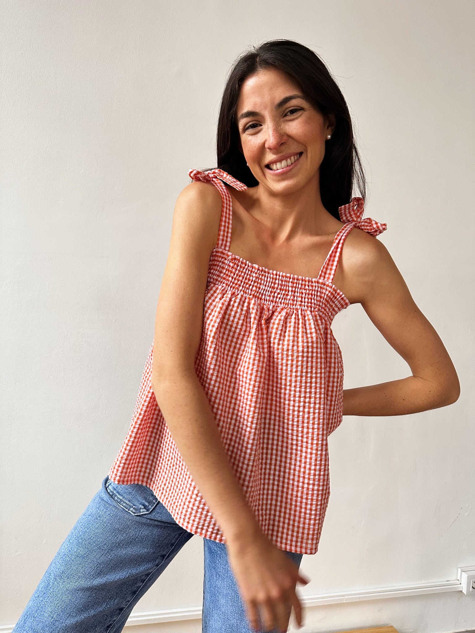 Top mare Vichy arancione
