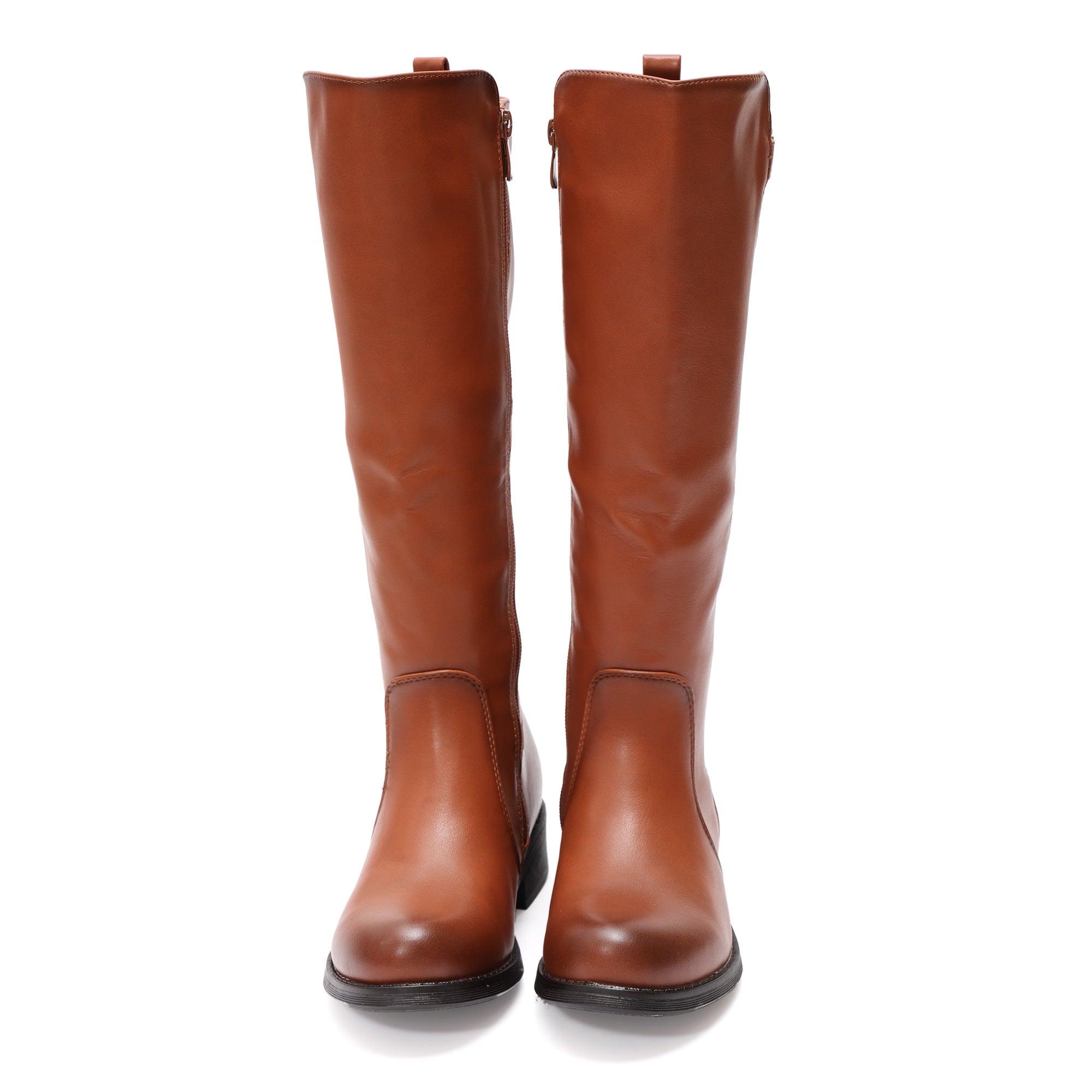 Stivale in simil pelle con elastico laterale e fibbia dorata Cammello