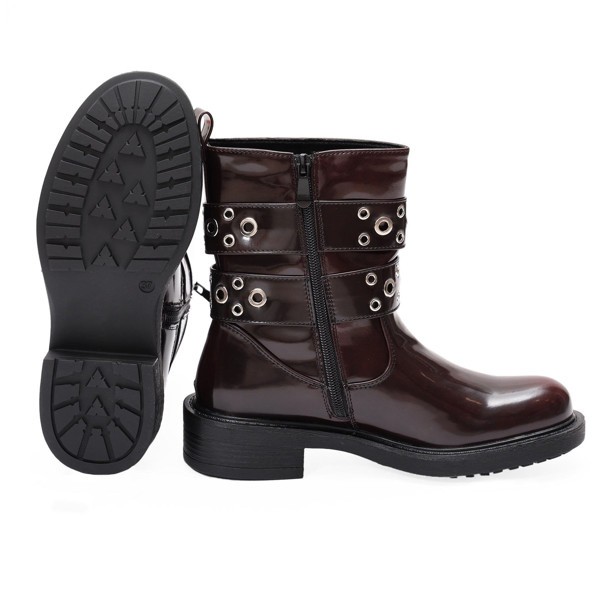 Stivaletto in simil pelle con cinturini  Bordeaux