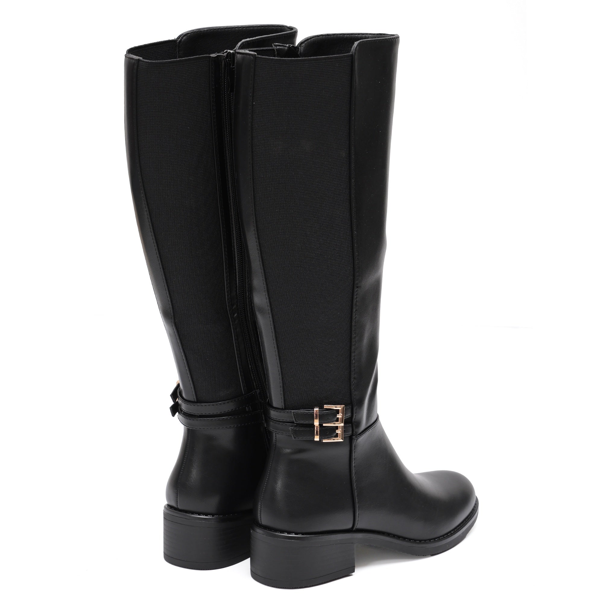 Stivale in simil pelle con fascia elastica e cinturino dorato Nero
