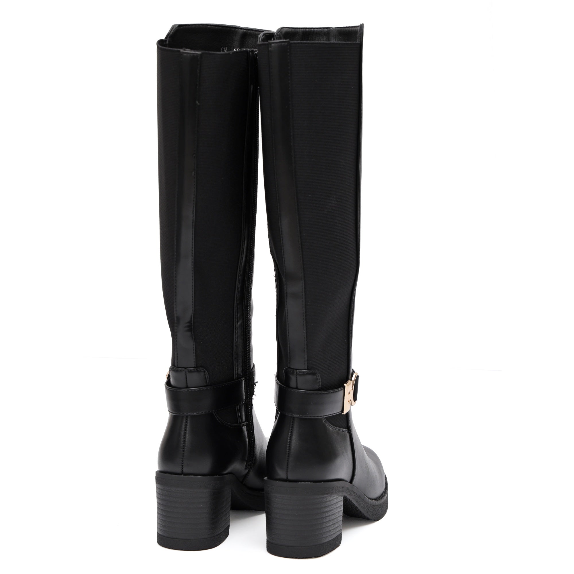 Stivale in simil pelle con fascia elastica e cinturino dorato Nero