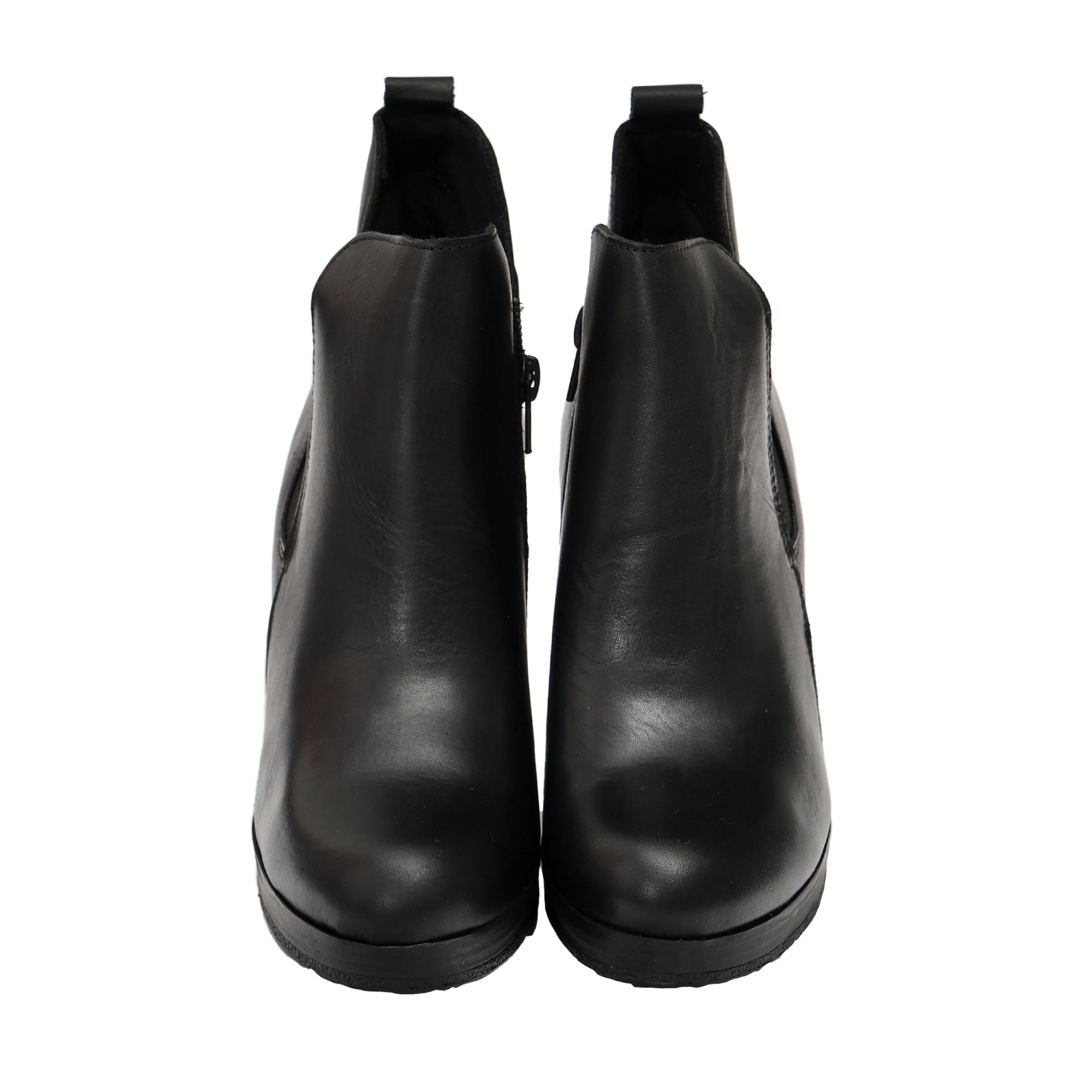 Stivaletto in vera pelle con tacco e fascia elastica Nero