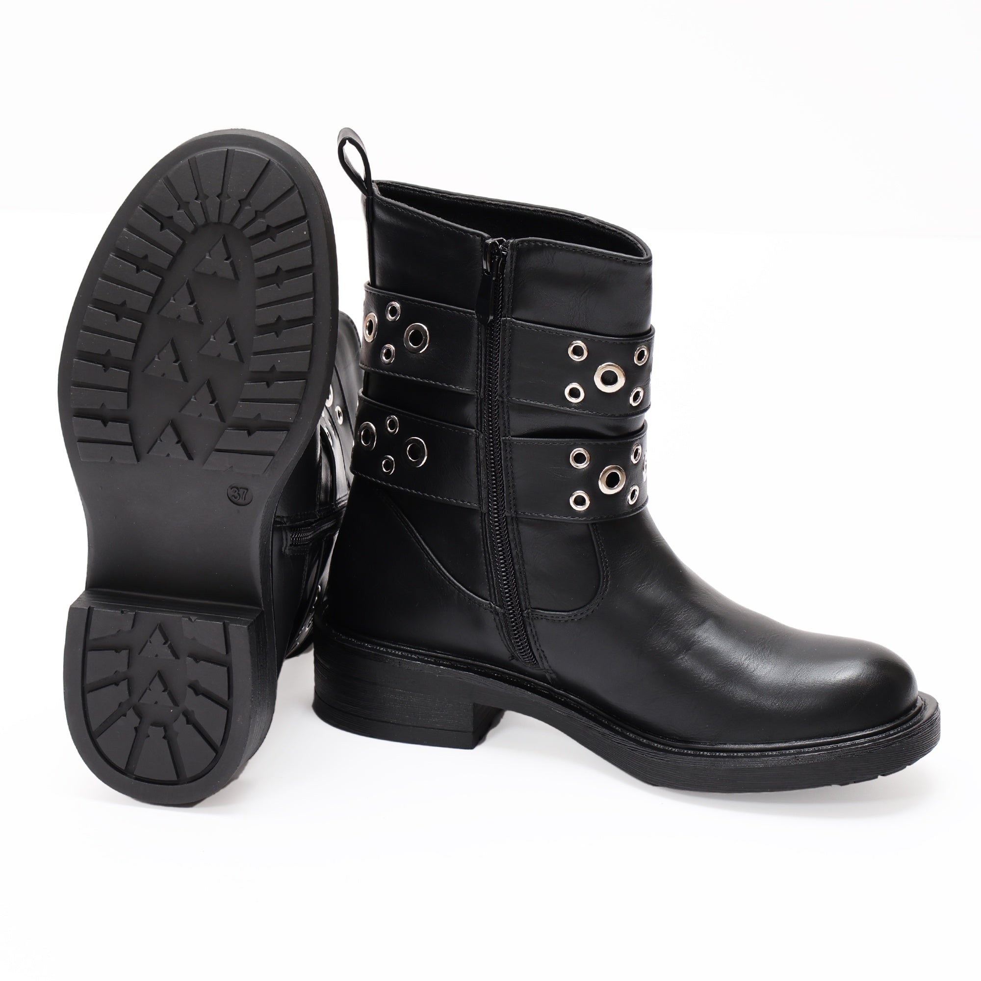 Stivaletto in simil pelle con cinturini  Nero