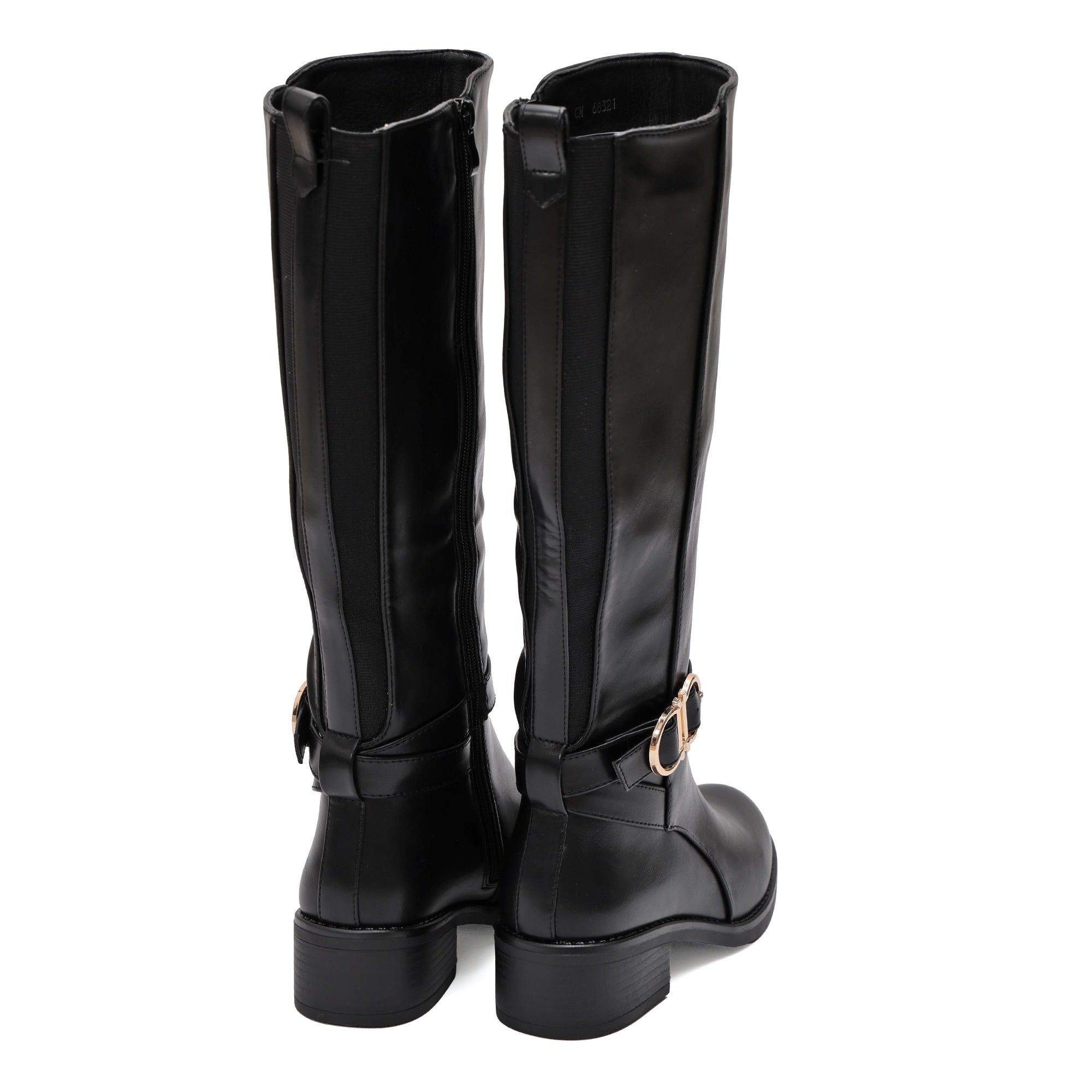 Stivale in simil pelle con cinturini e fascia elastica Nero