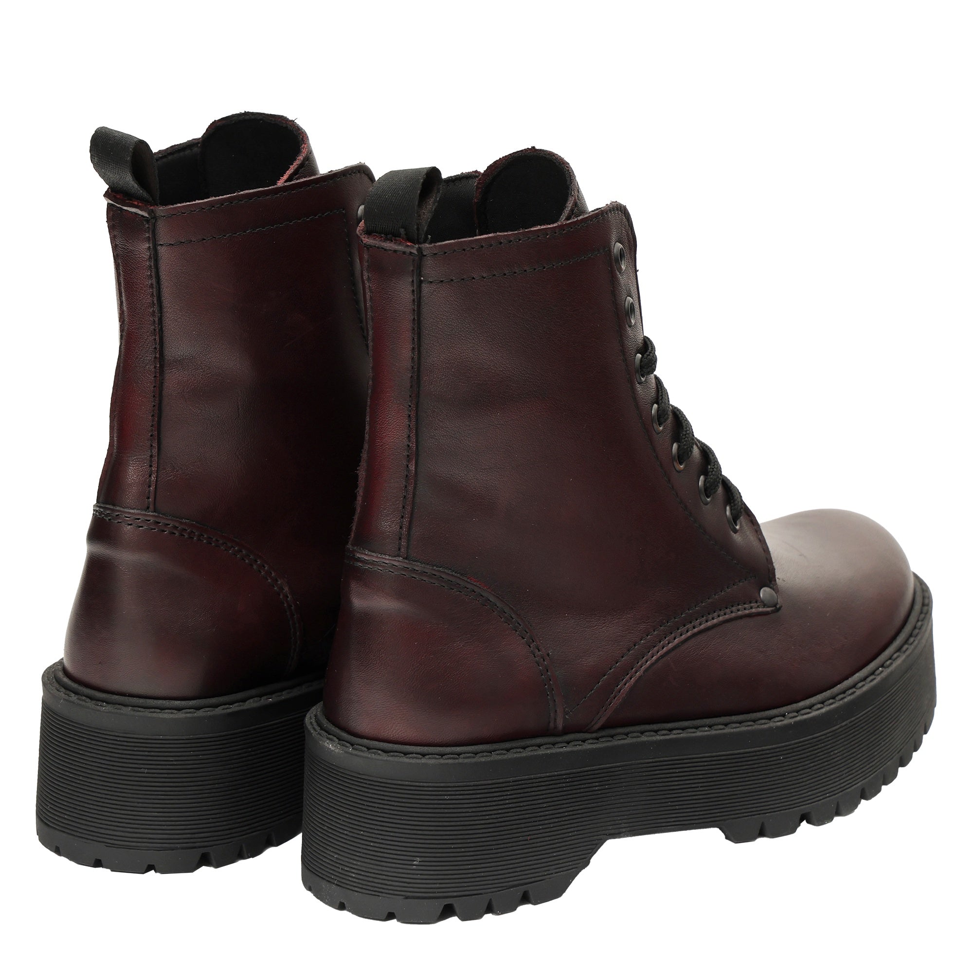 Anfibi in vera pelle con stringhe Bordeaux