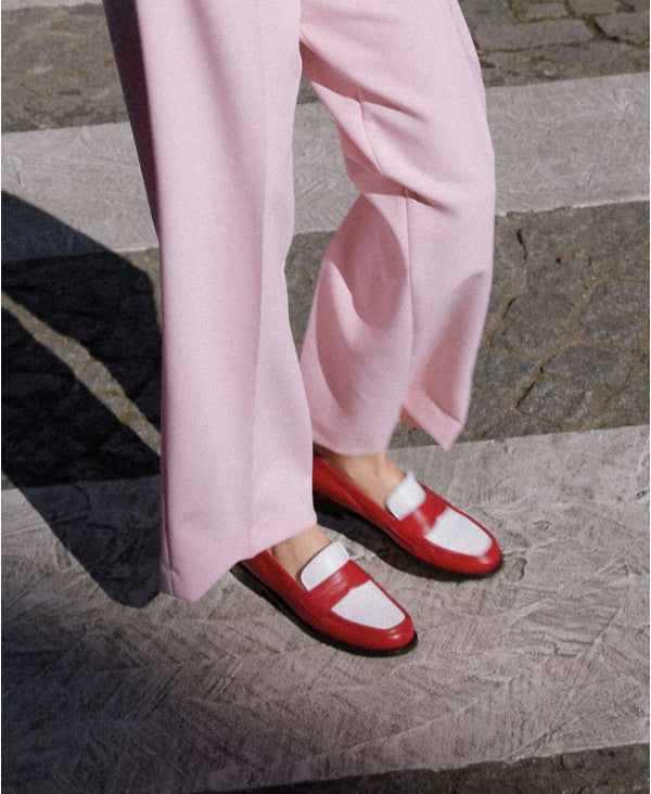 Two-tone Red and White Loafers in Soft Italian Leather with Light Sole | Lissa Multi Red