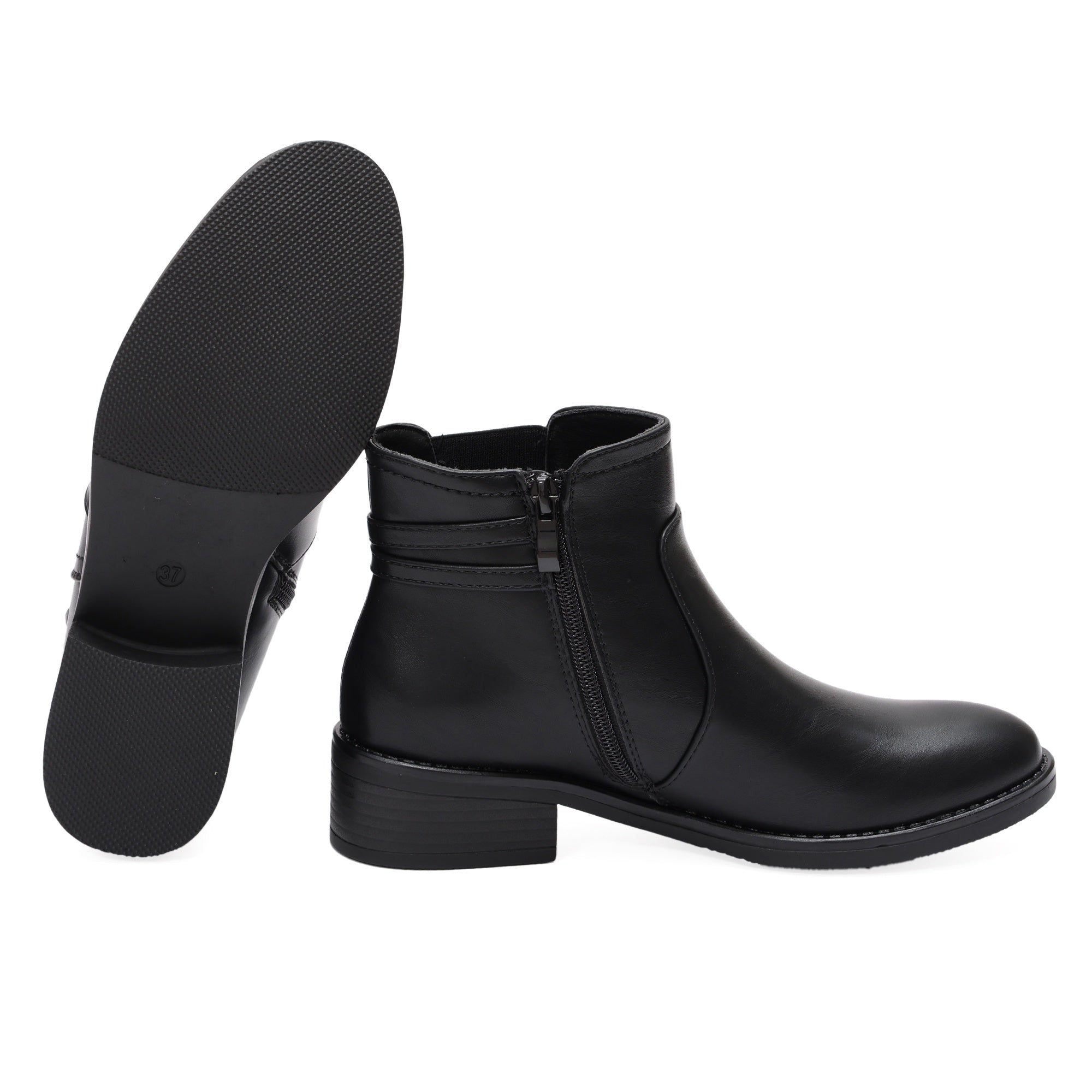 Stivaletti in simil pelle con fibbia dorata e elastico laterale Nero