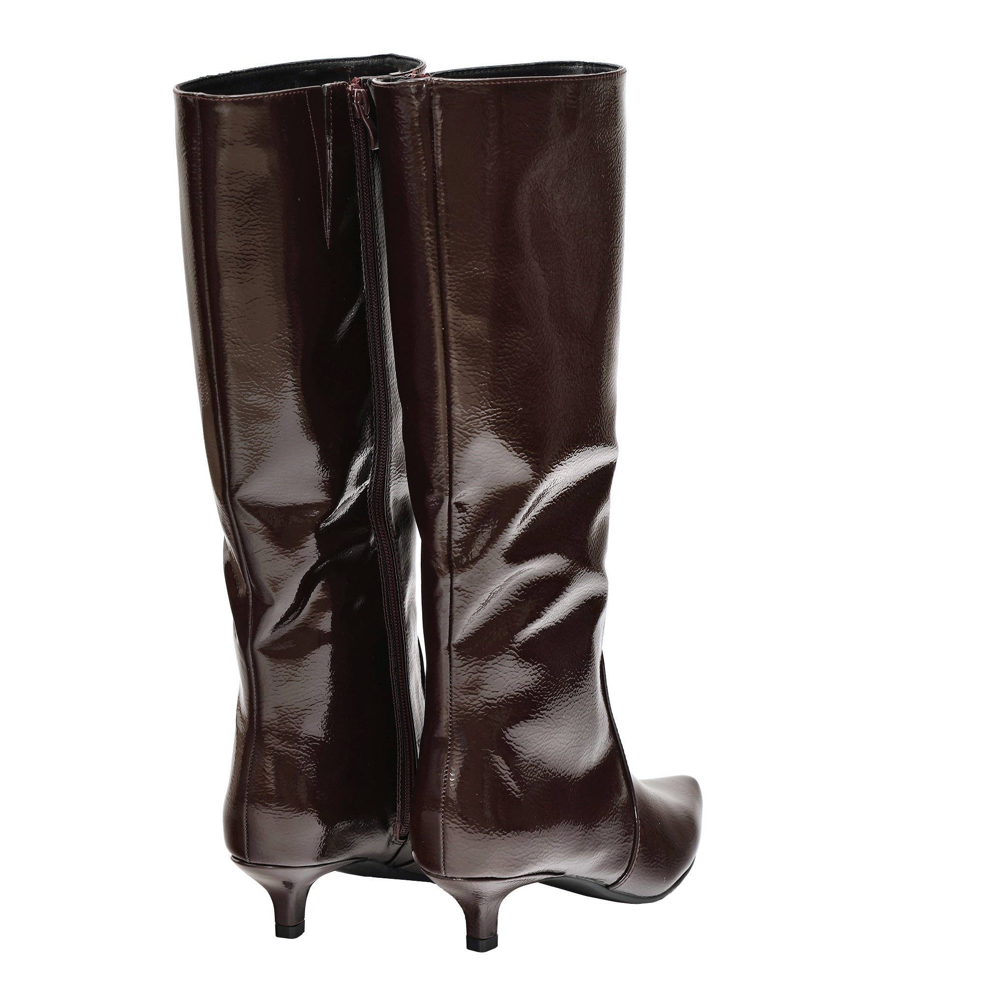 Stivale in simil pelle verniciato effetto naplak con tacco basso Bordeaux