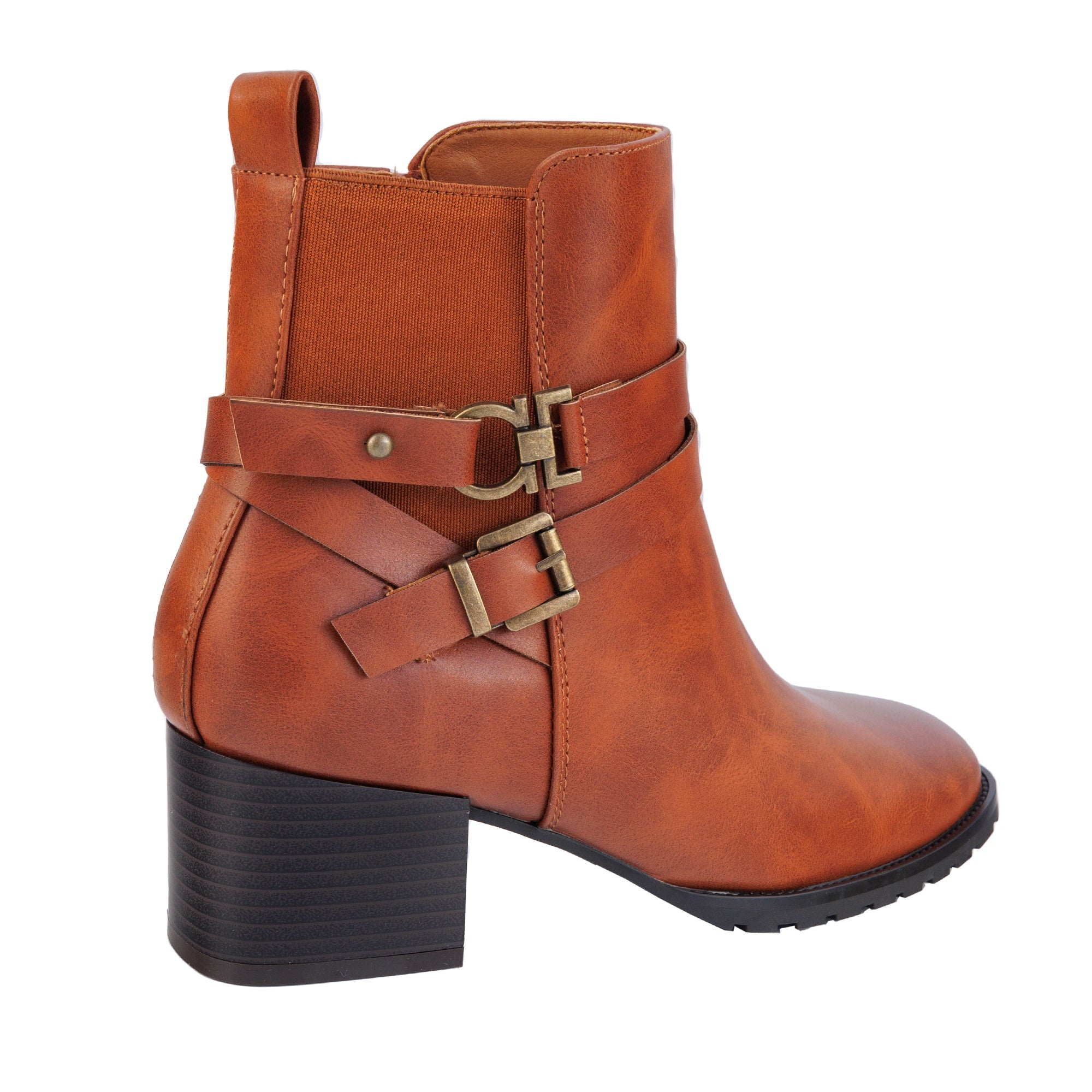 Stivaletti in simil pelle con tacco comodo quadrato Cammello