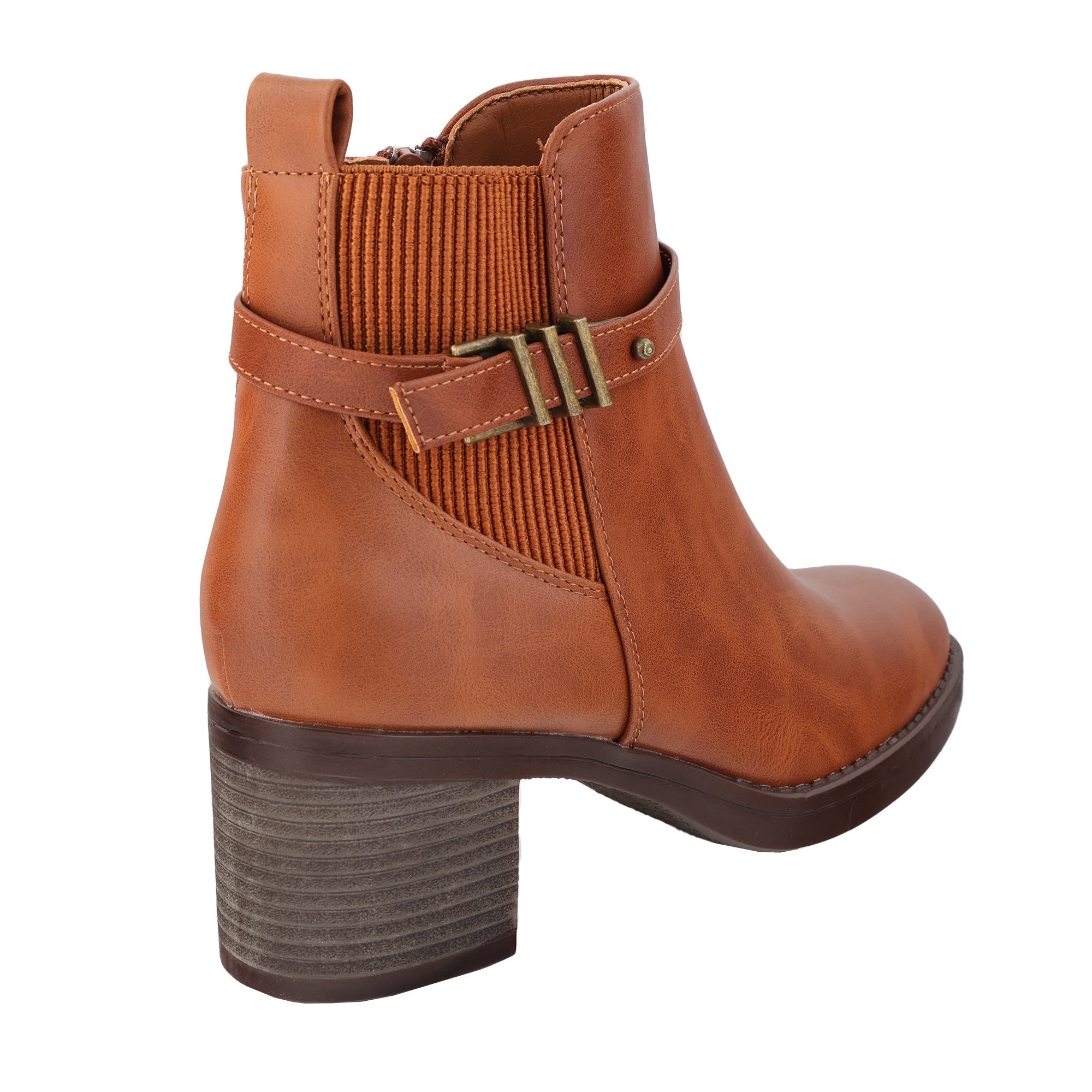 Stivaletti in simil pelle con tacco comodo quadrato Cammello