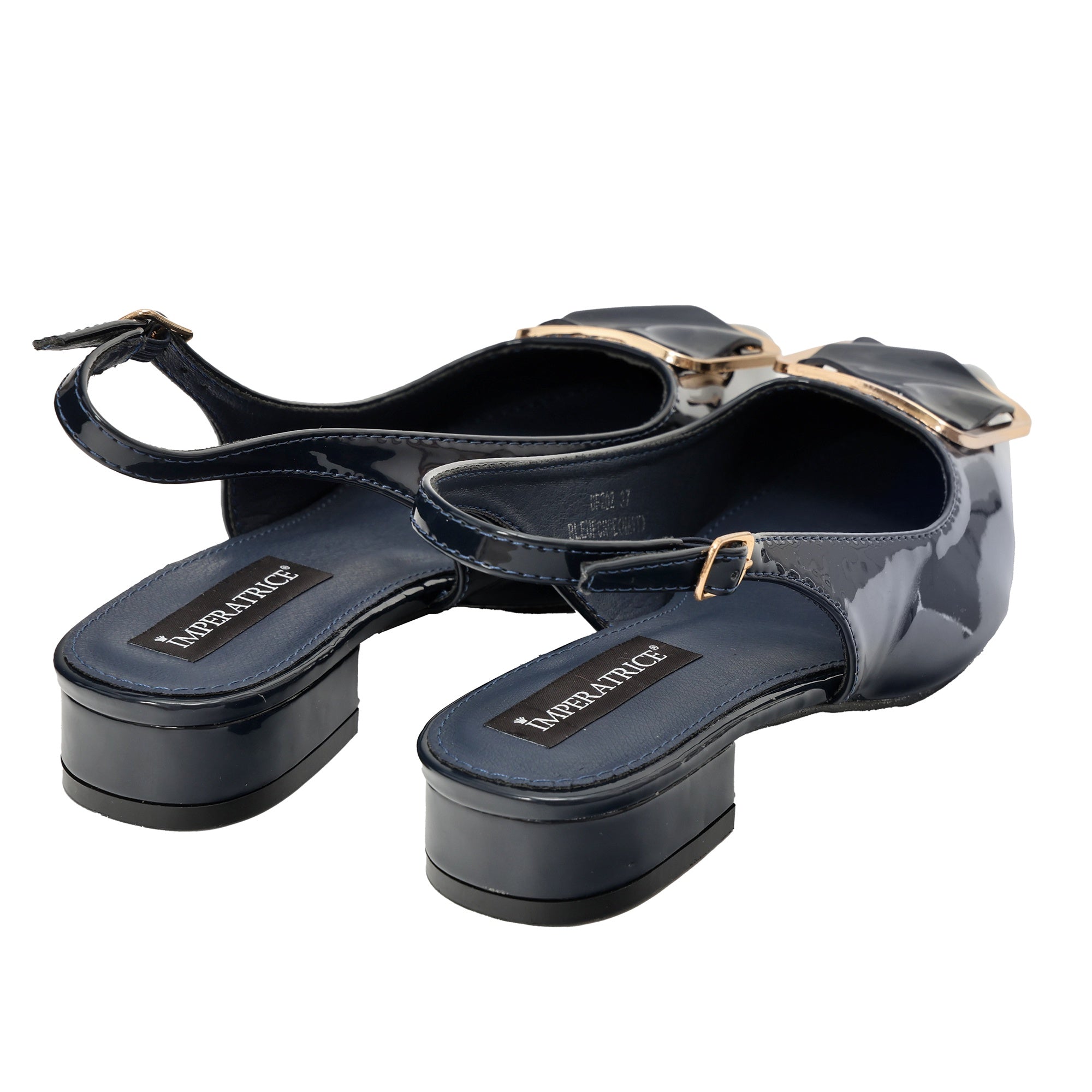 Ballerine in simil pelle verniciata con applicazione Blu