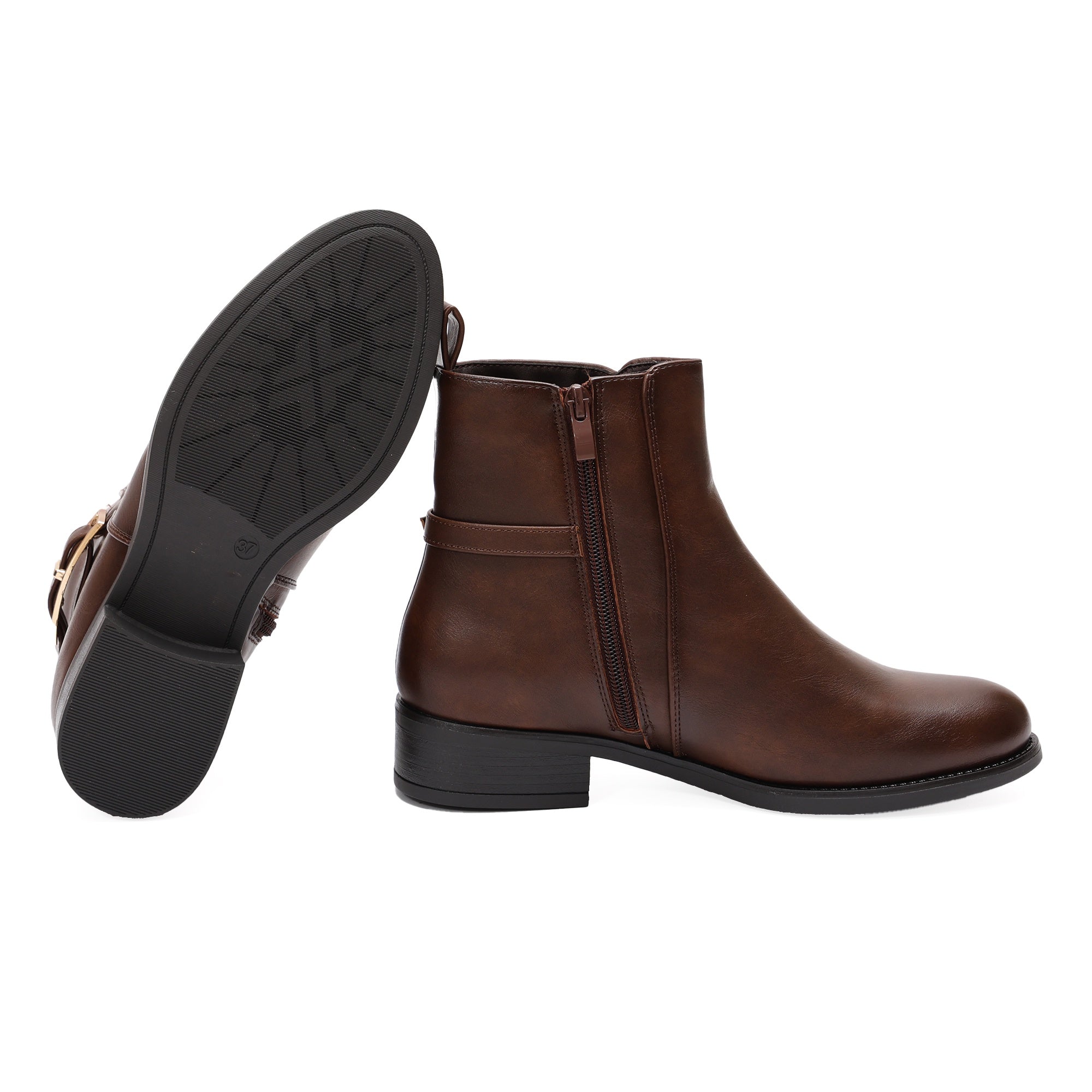 Stivaletti in simil pelle con fibbia dorata Marrone