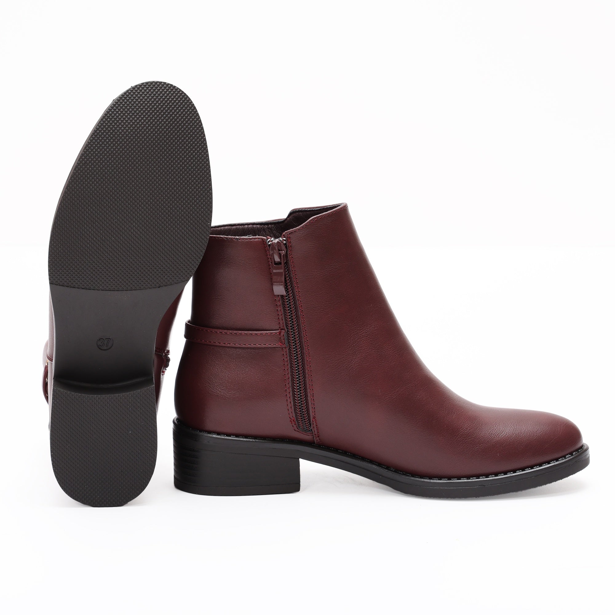 Stivaletti in simil pelle con fibbia dorata Bordeaux