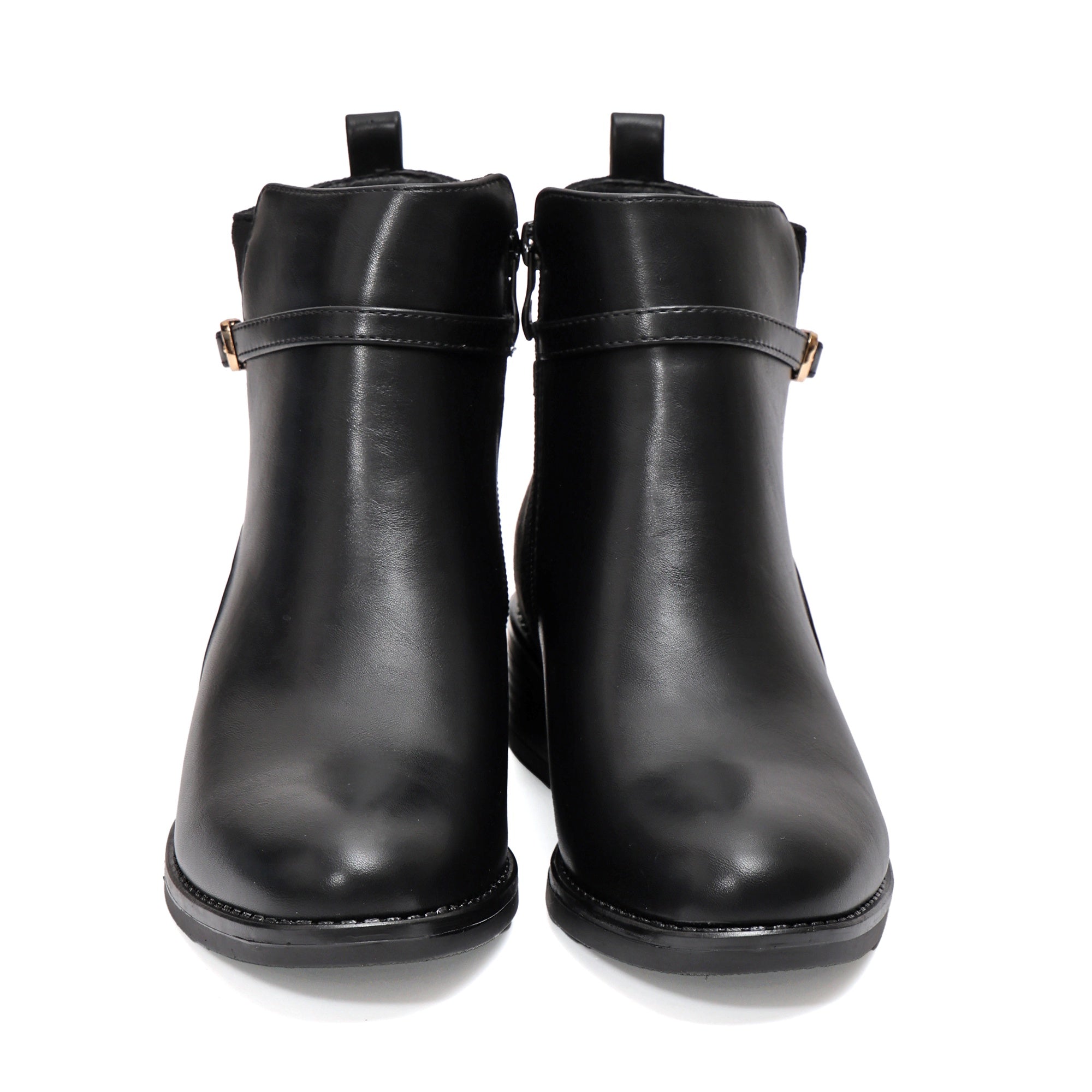 Stivaletto in simil pelle con fibbia dorata Nero