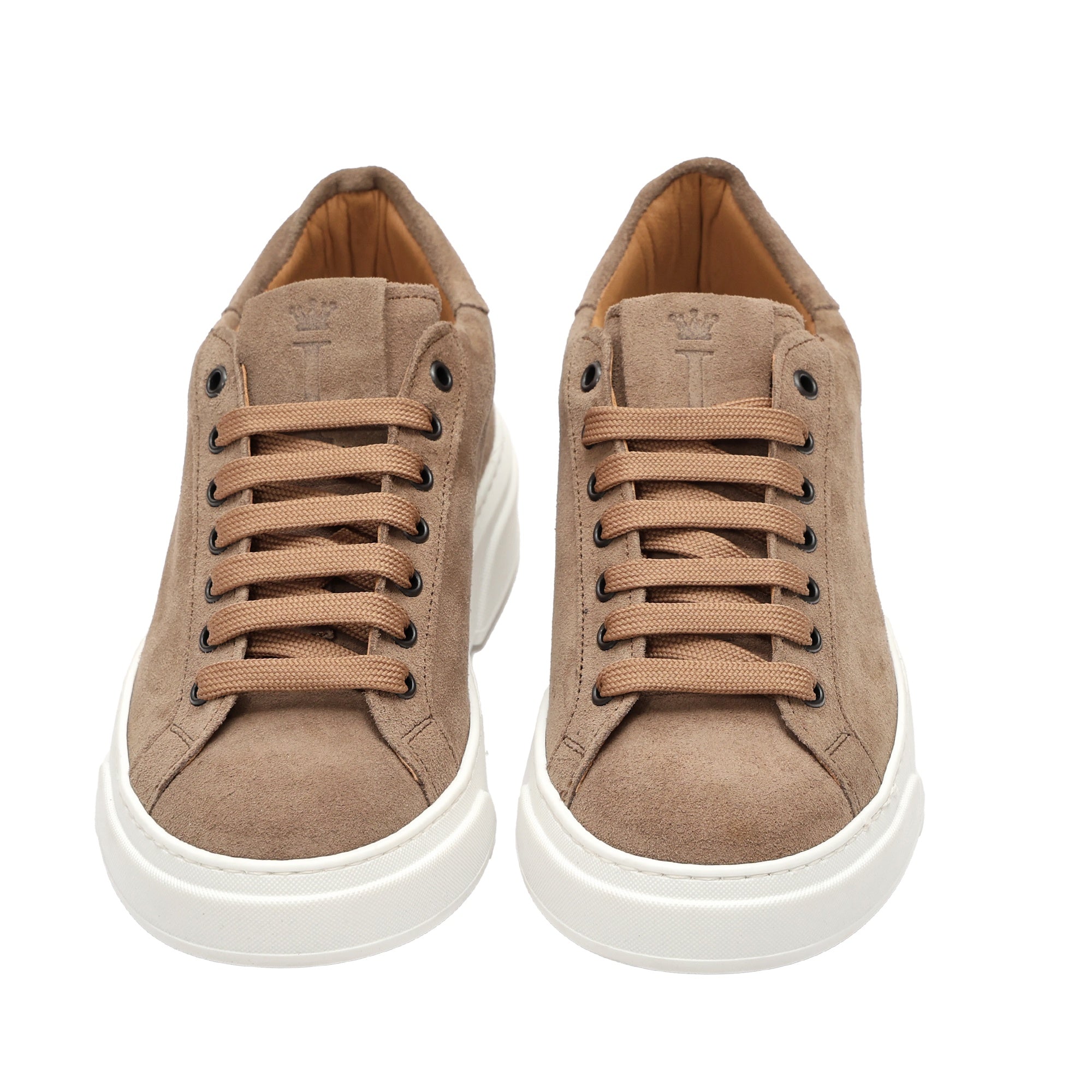 Sneakers stringate in vera pelle scamosciata tortora