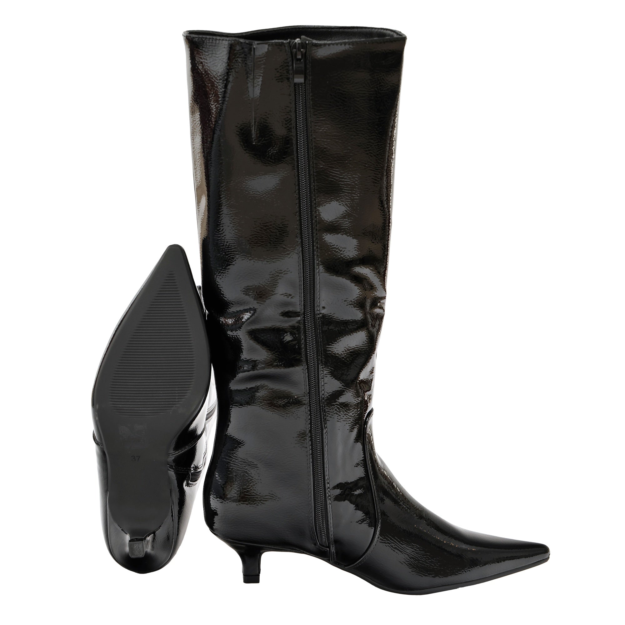 Stivale in simil pelle verniciato effetto naplak con tacco basso Nero