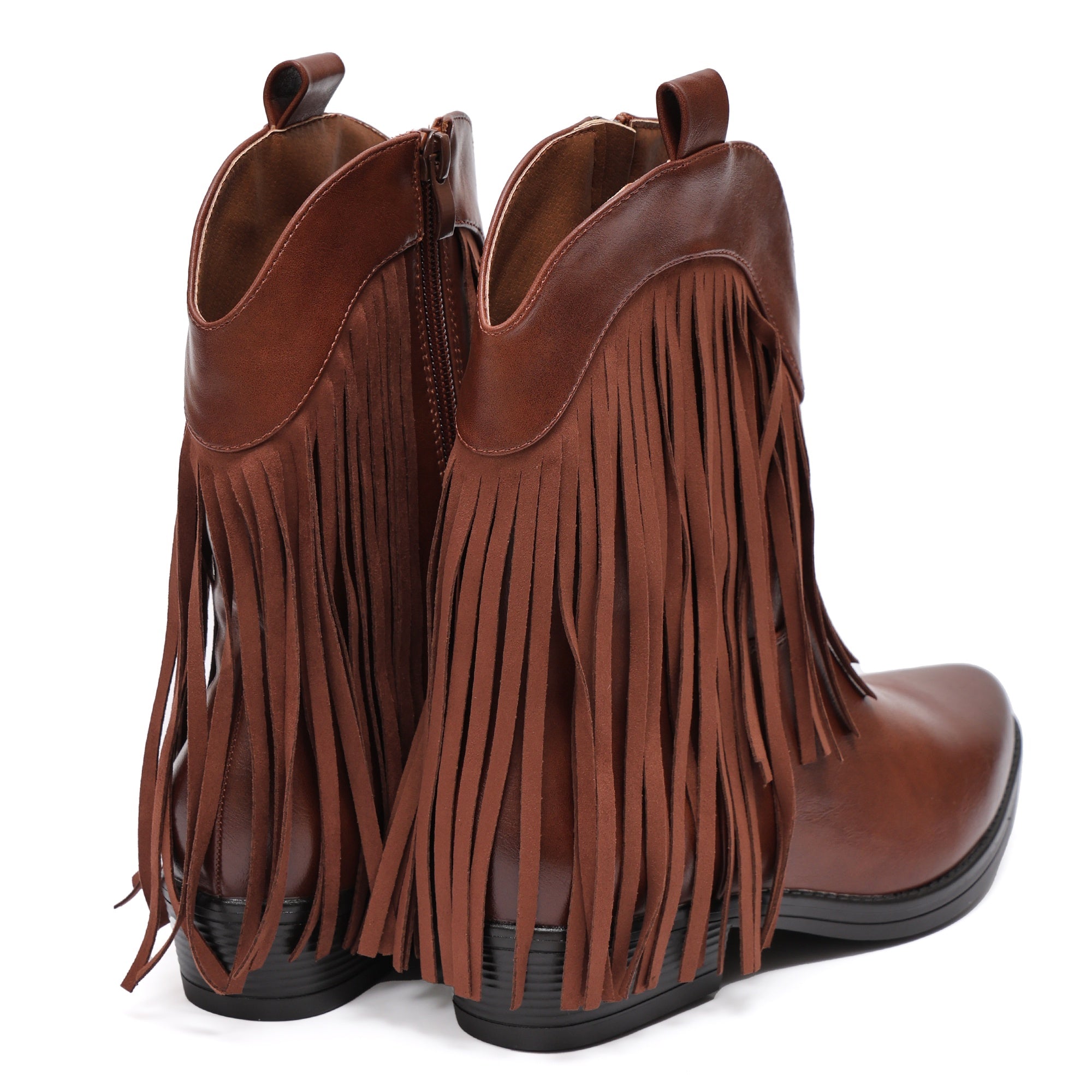 Stivaletto in simil pelle con frangia Cammello