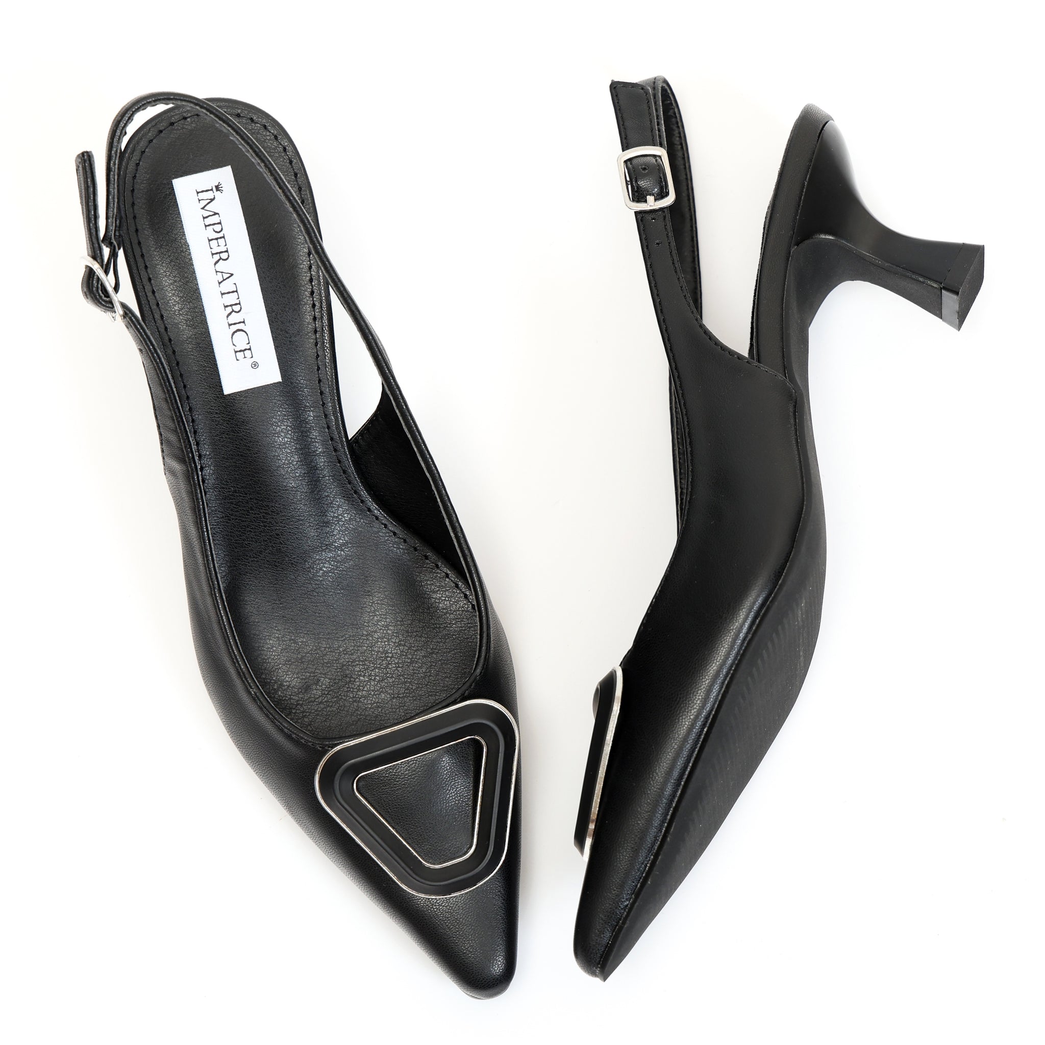 Dècolletè slingback con tacco basso a rocchetto e dettaglio sulla punta Nero