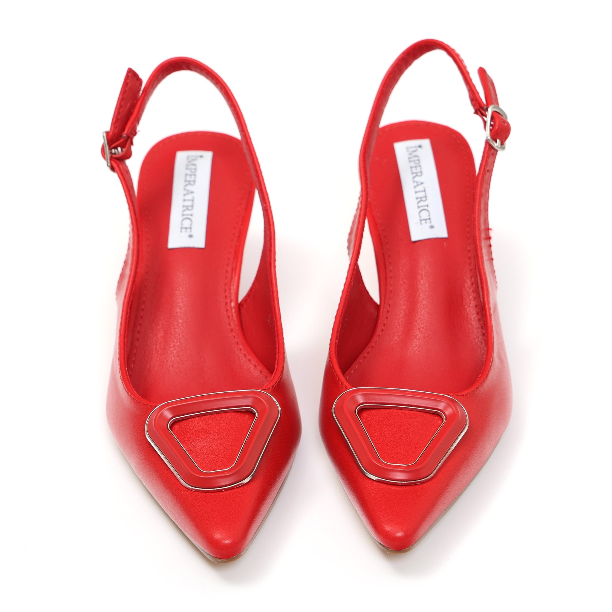 Dècolletè slingback con tacco basso a rocchetto e dettaglio sulla punta Rosso
