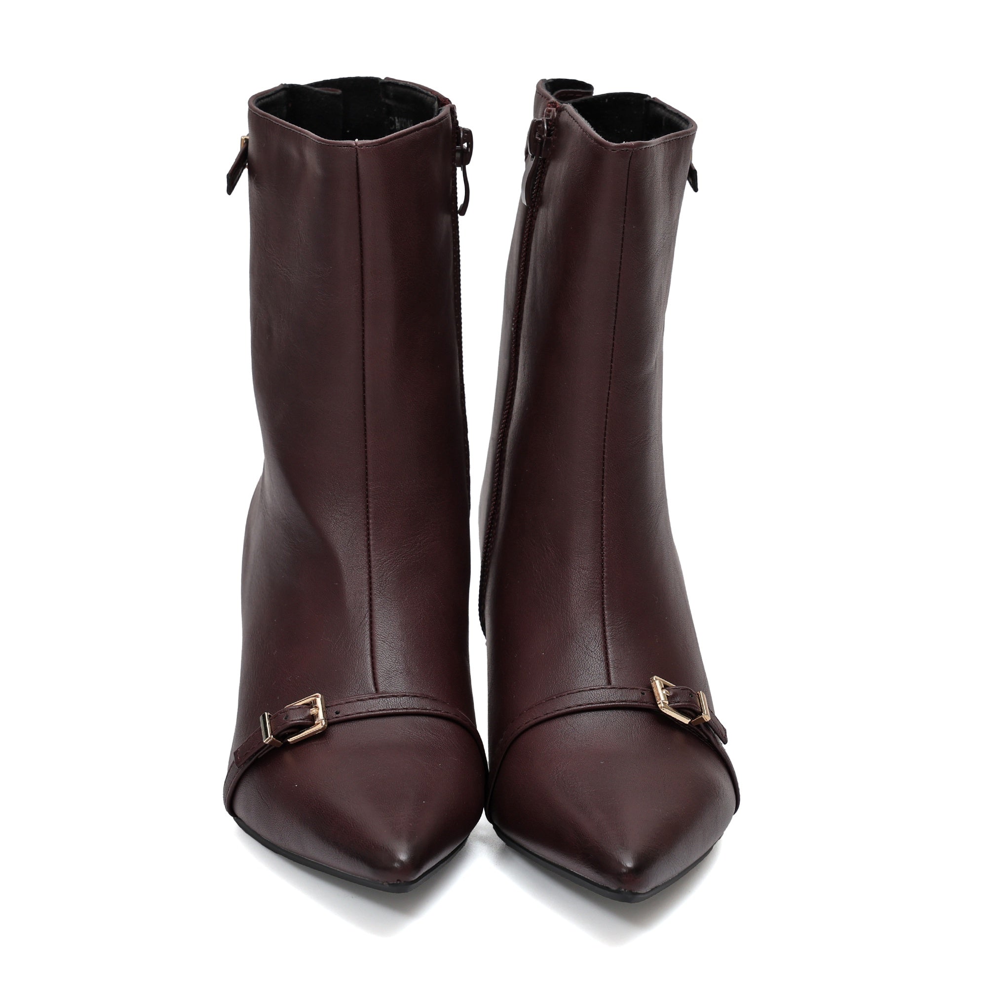 Stivali in simil pelle con tacco e cinturini Bordeaux